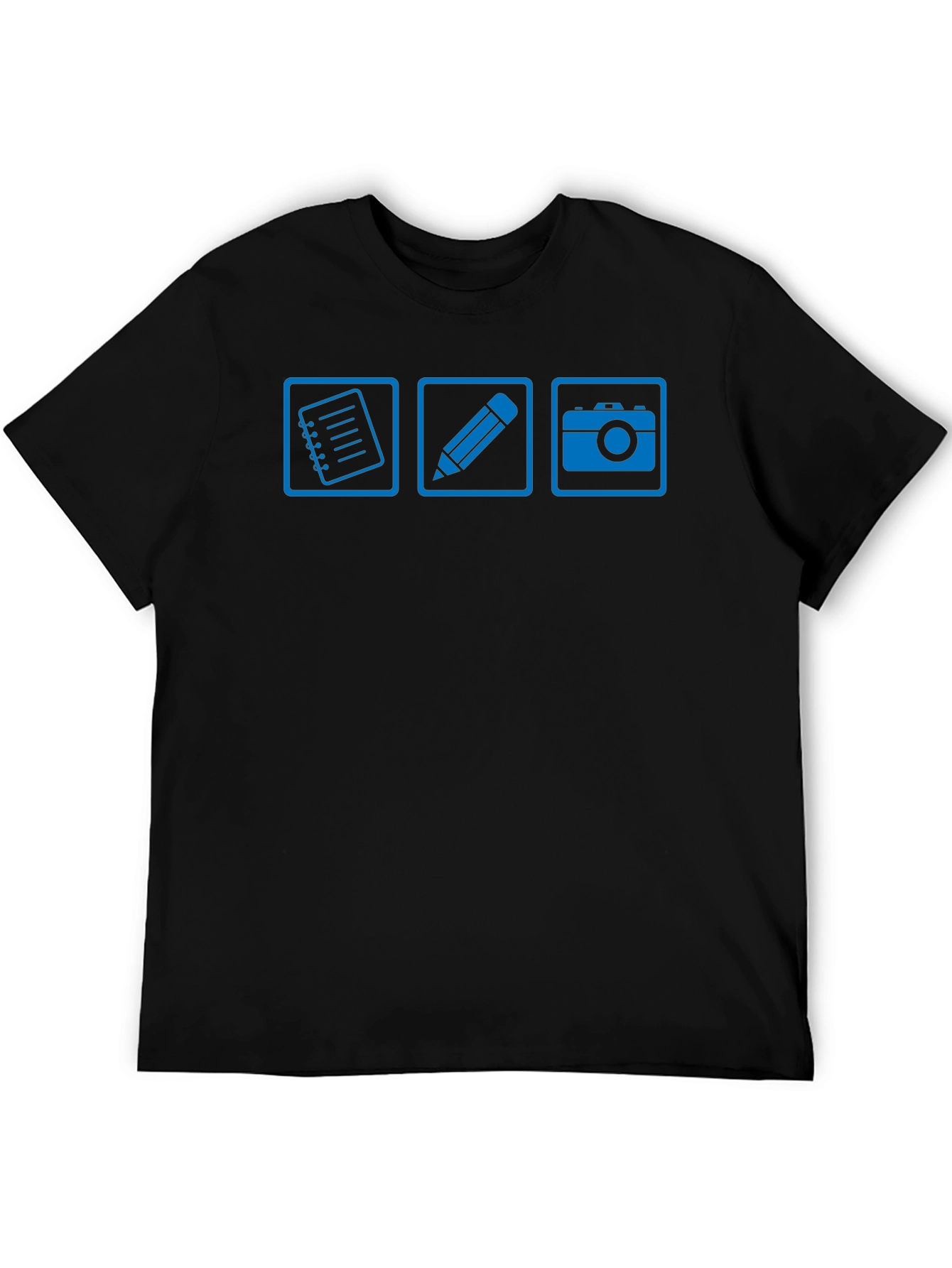 Notebook Pencil Camera Black Graphic T-Shirt