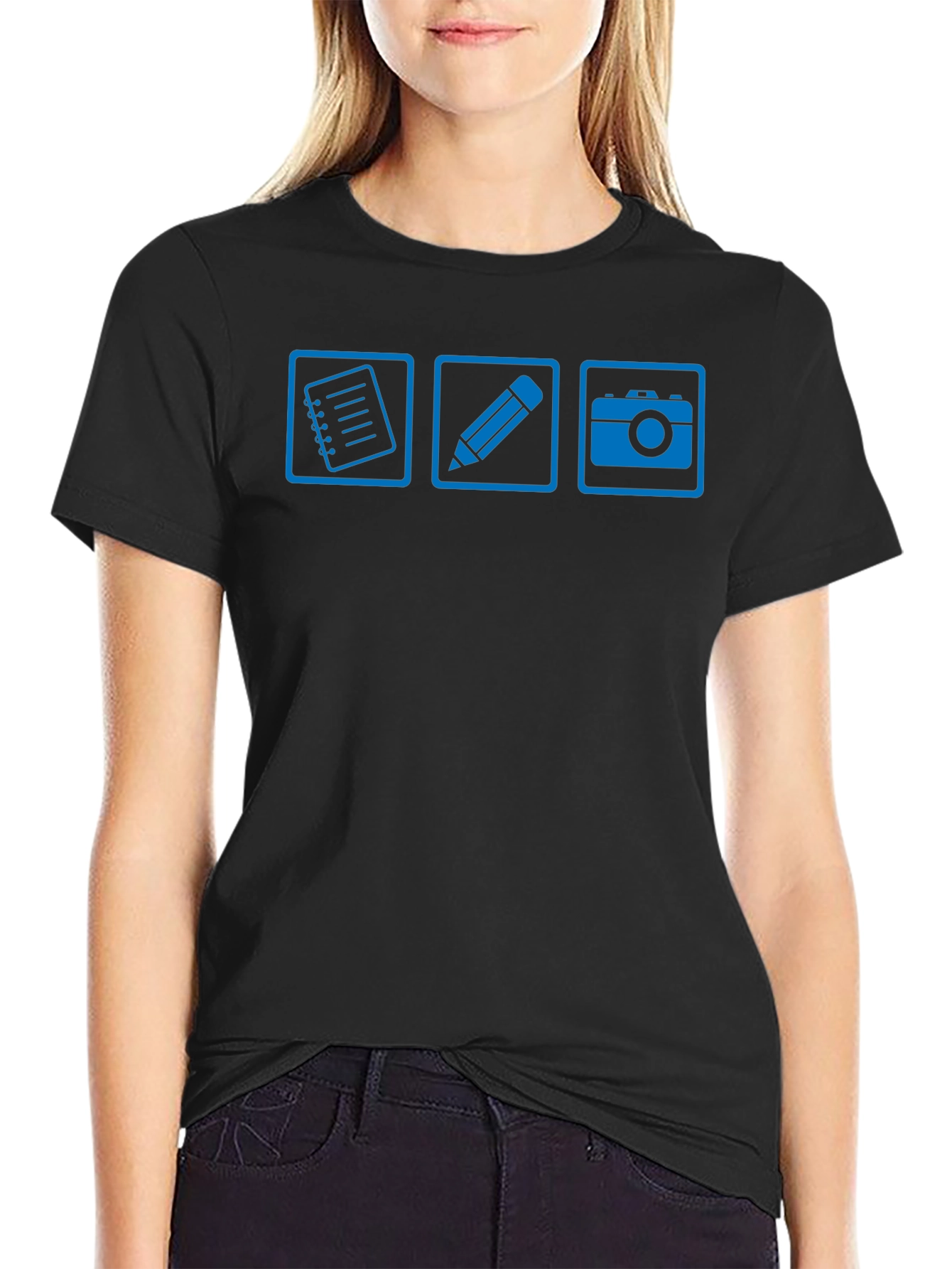 Notebook Pencil Camera Black Graphic T-Shirt