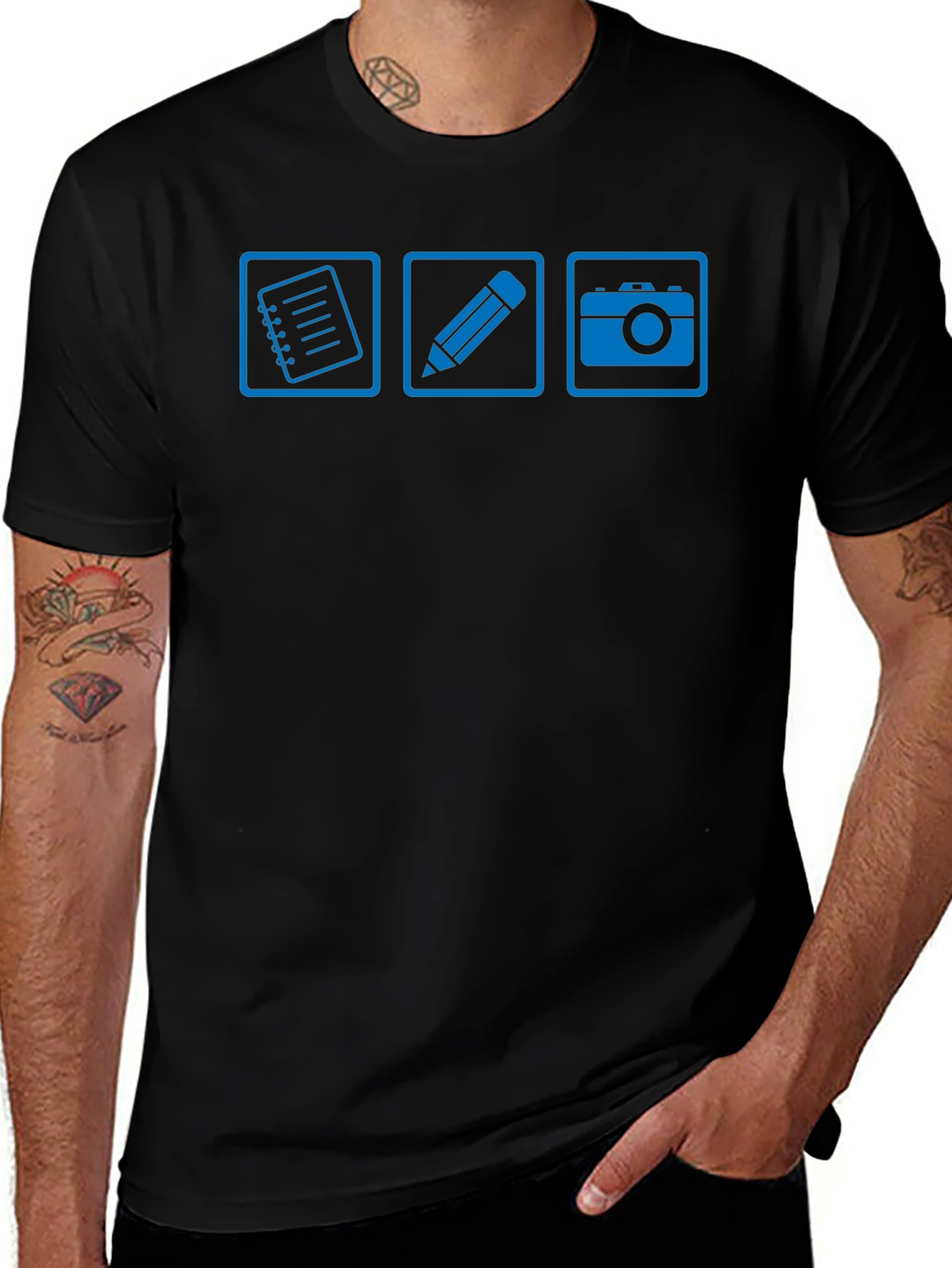 Notebook Pencil Camera Black Graphic T-Shirt