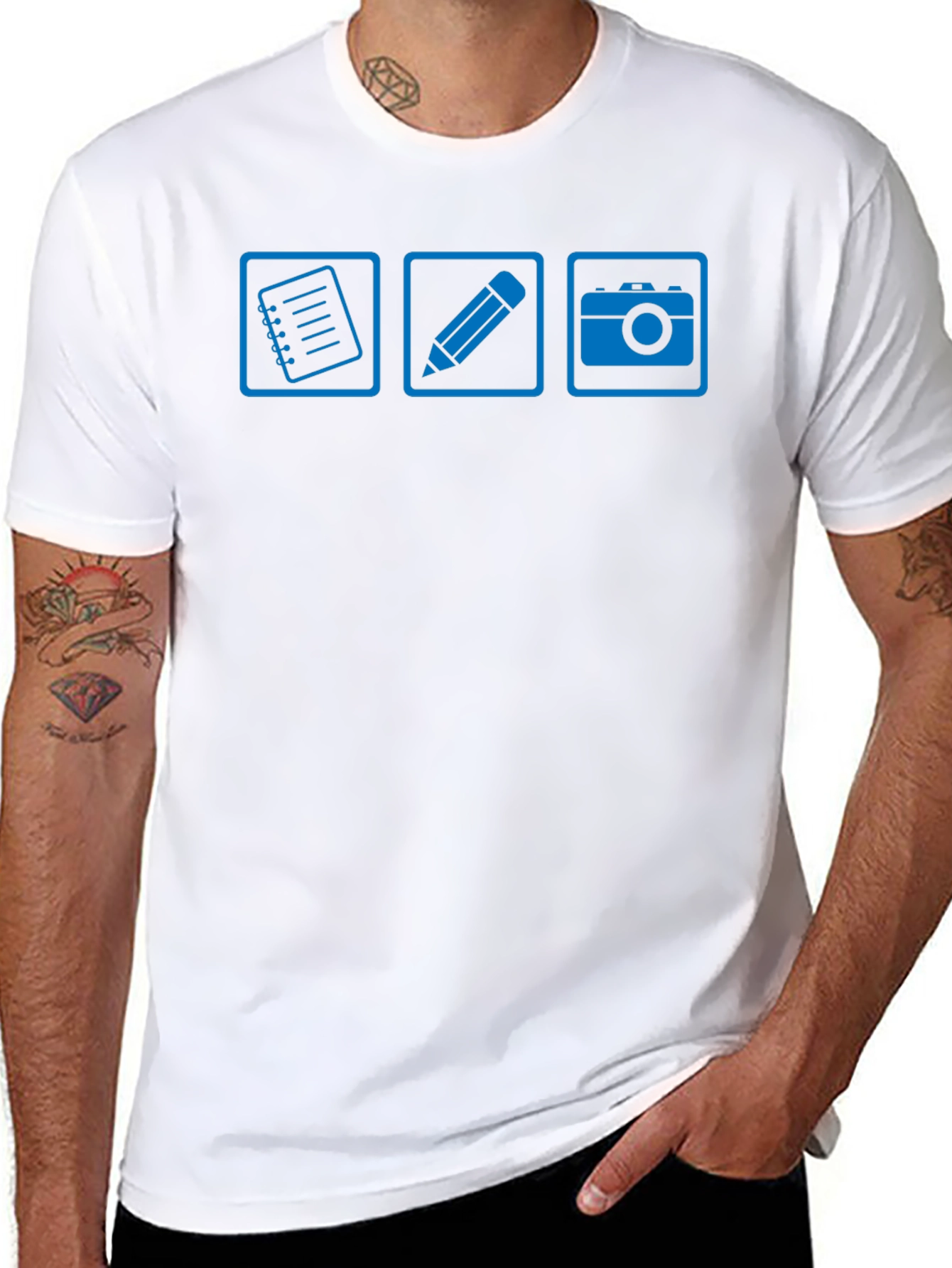 Notebook Pencil Camera Black Graphic T-Shirt