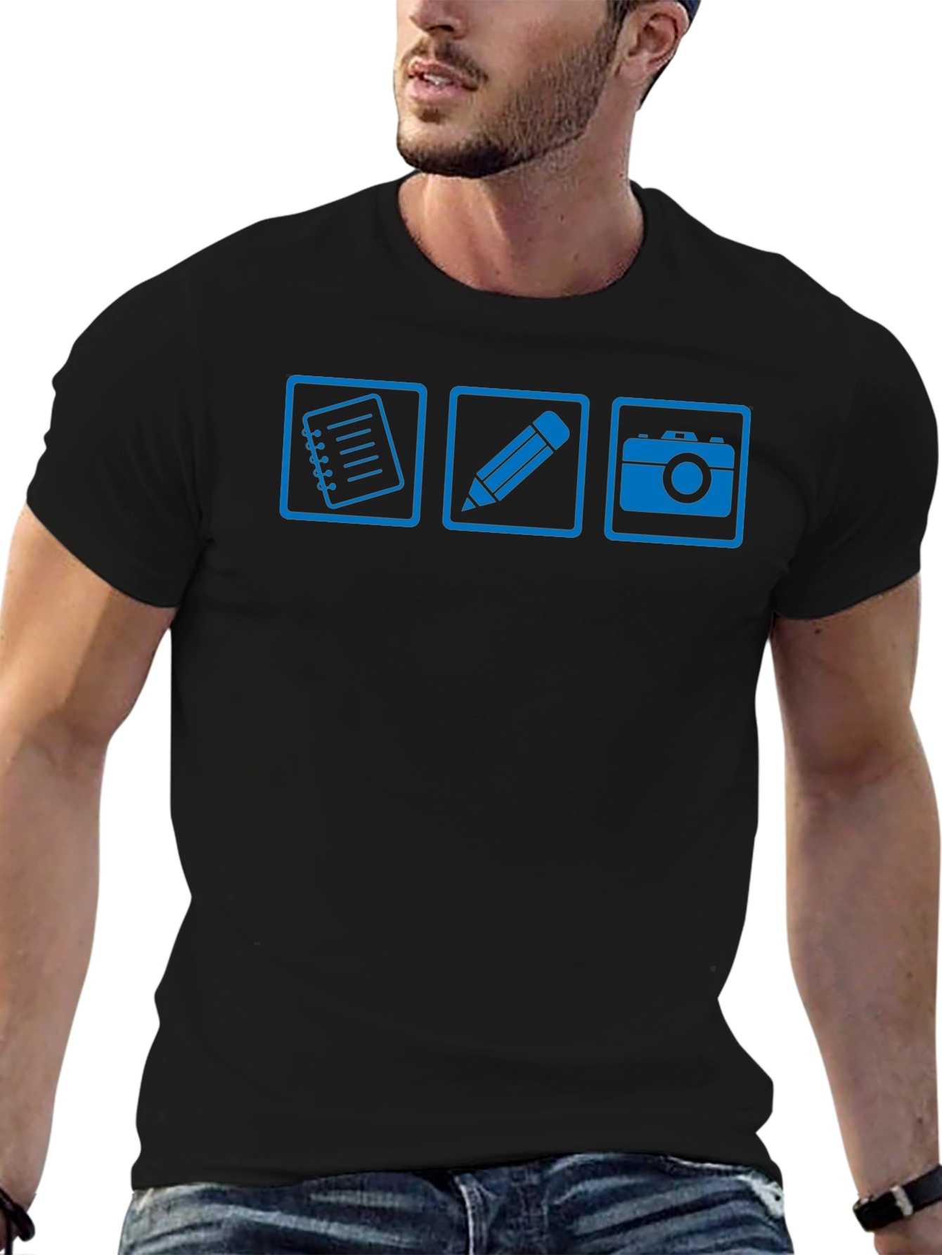 Notebook Pencil Camera Black Graphic T-Shirt