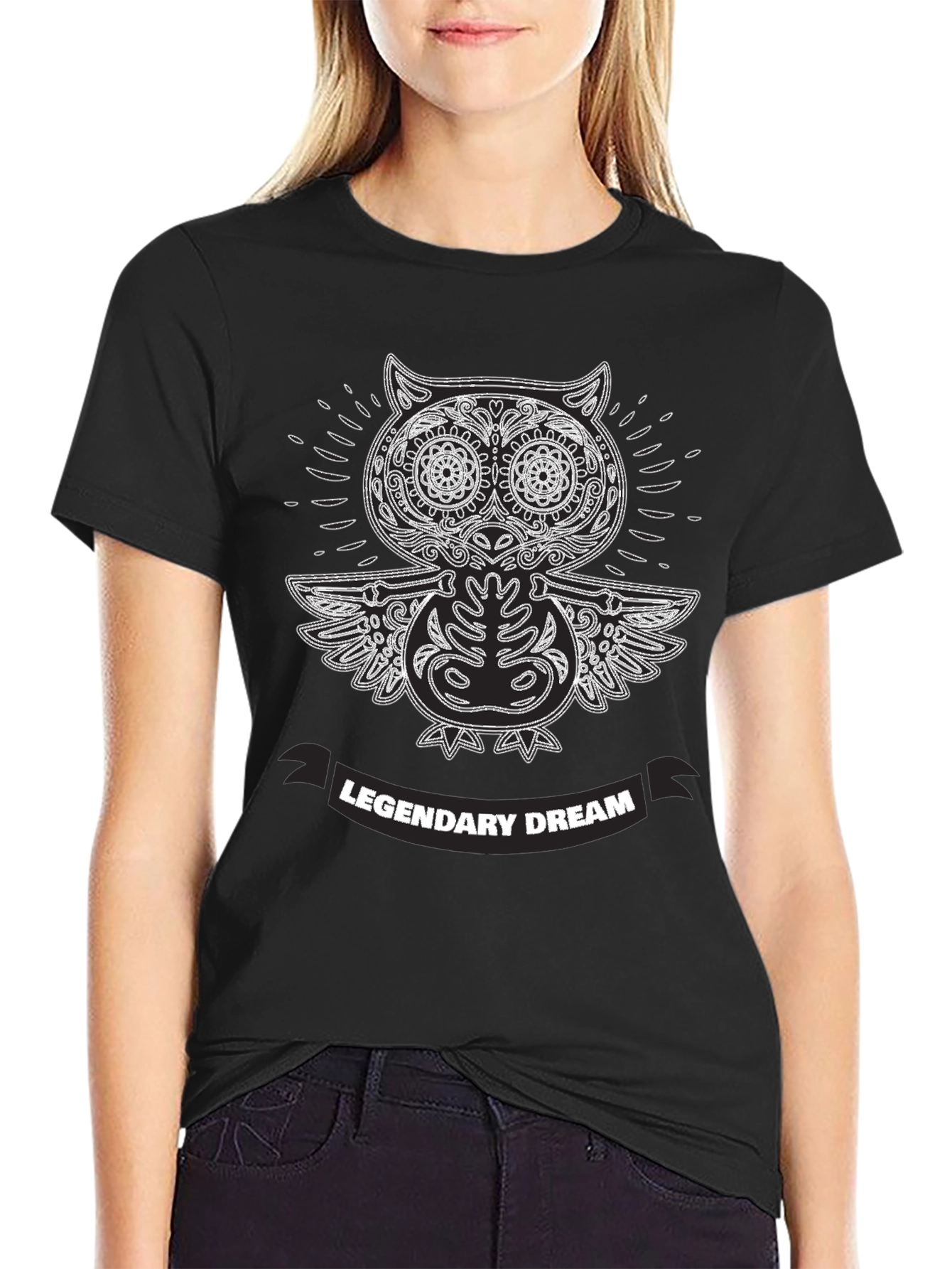Legendary Dream Owl Graphic Black T-Shirt