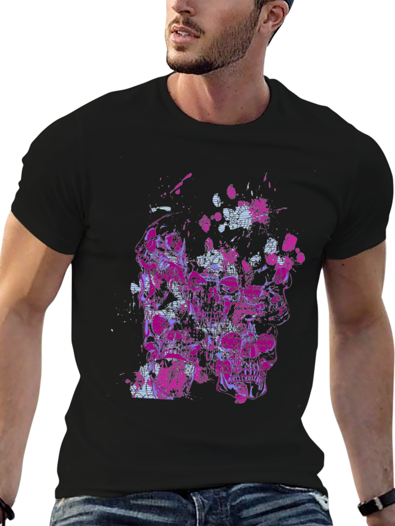 Edgy Skull Graphic Tee - Black