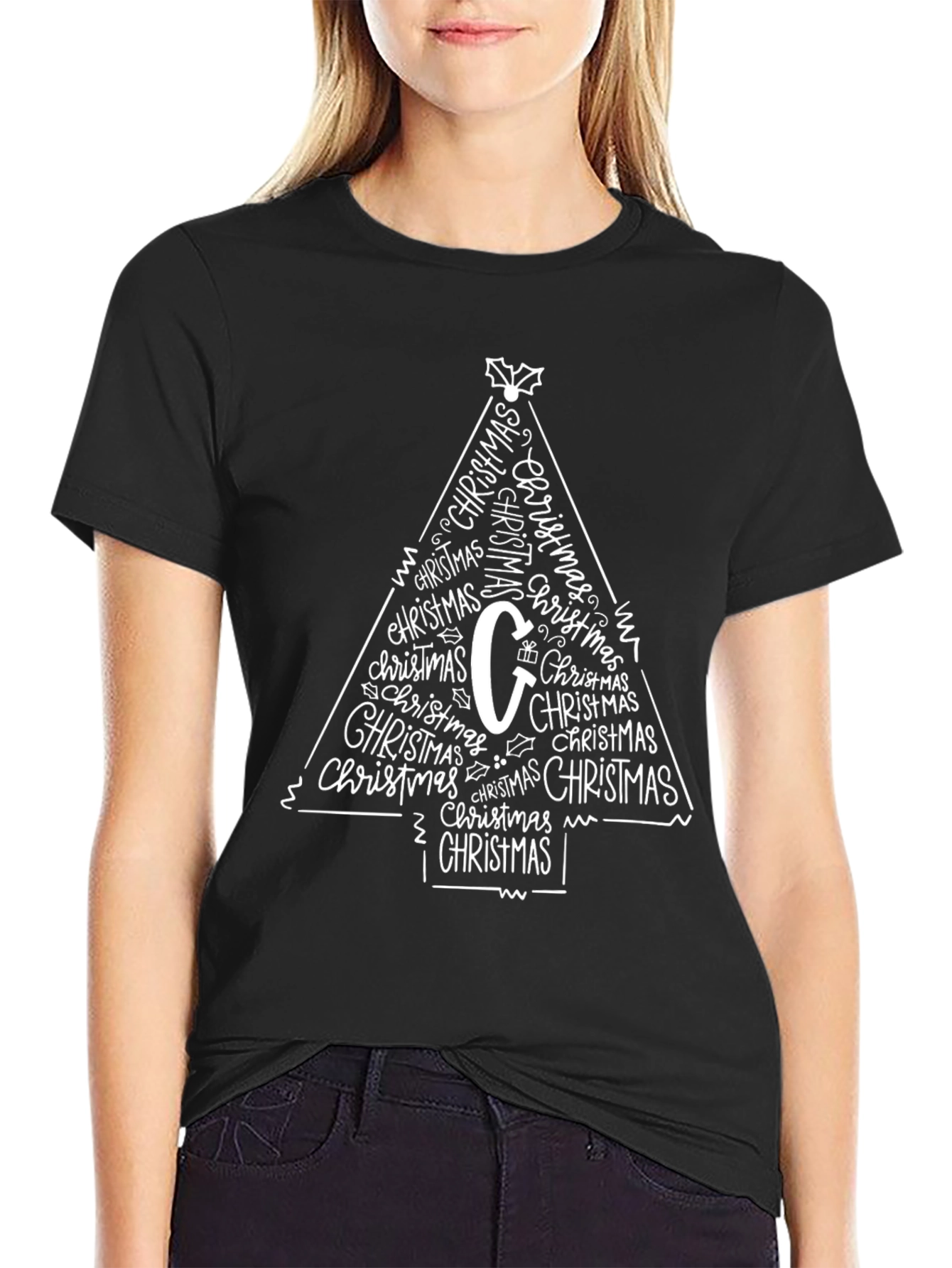 Festive Christmas Tree Word Art T-Shirt