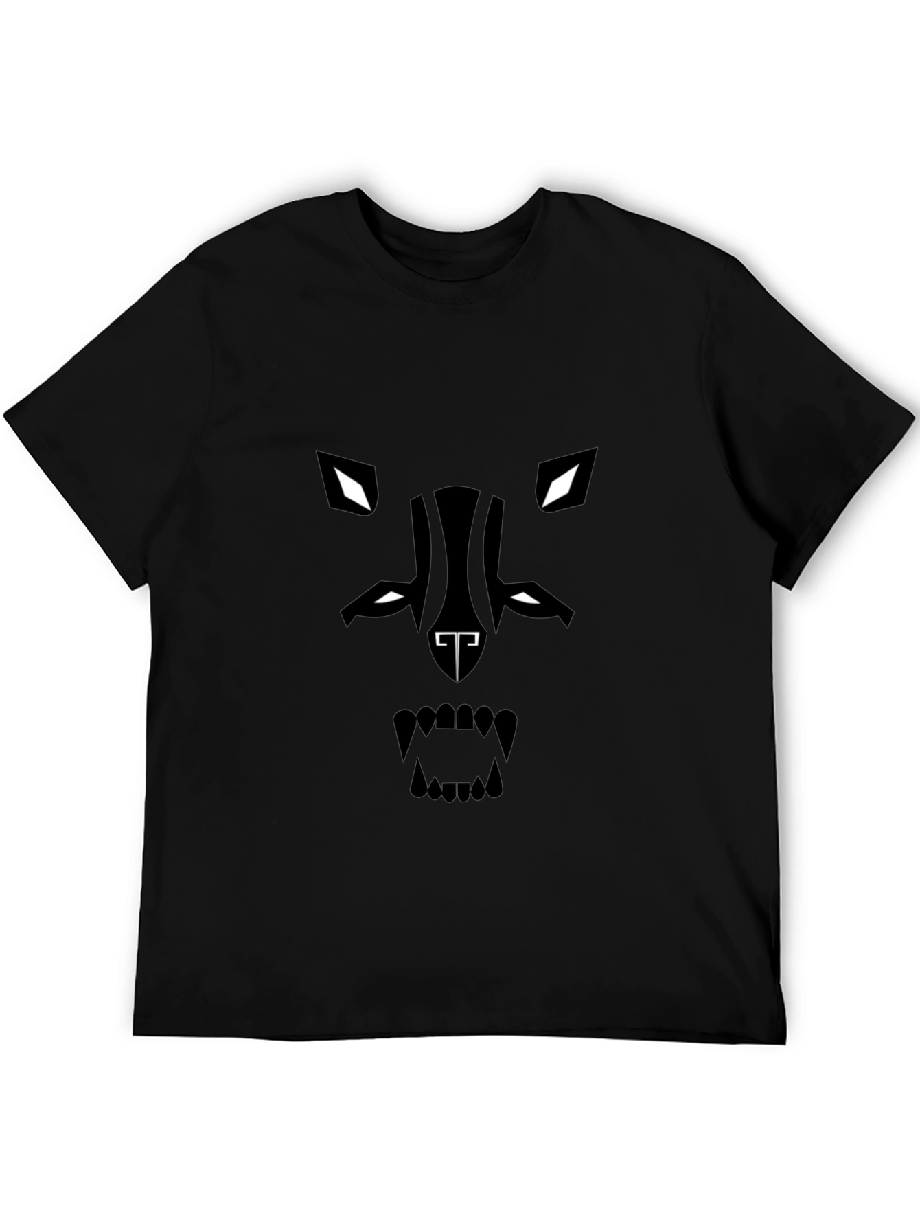Mens Black Graphic Tee - Abstract Wolf Design