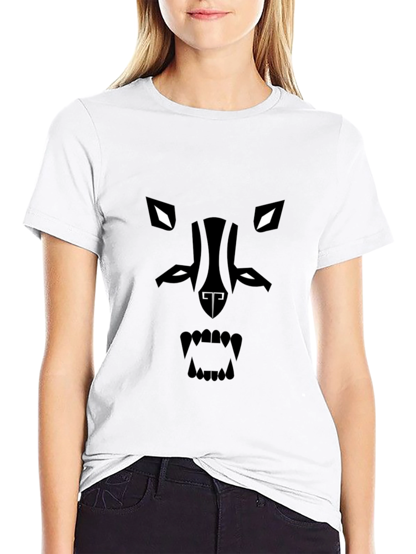 Mens Black Graphic Tee - Abstract Wolf Design