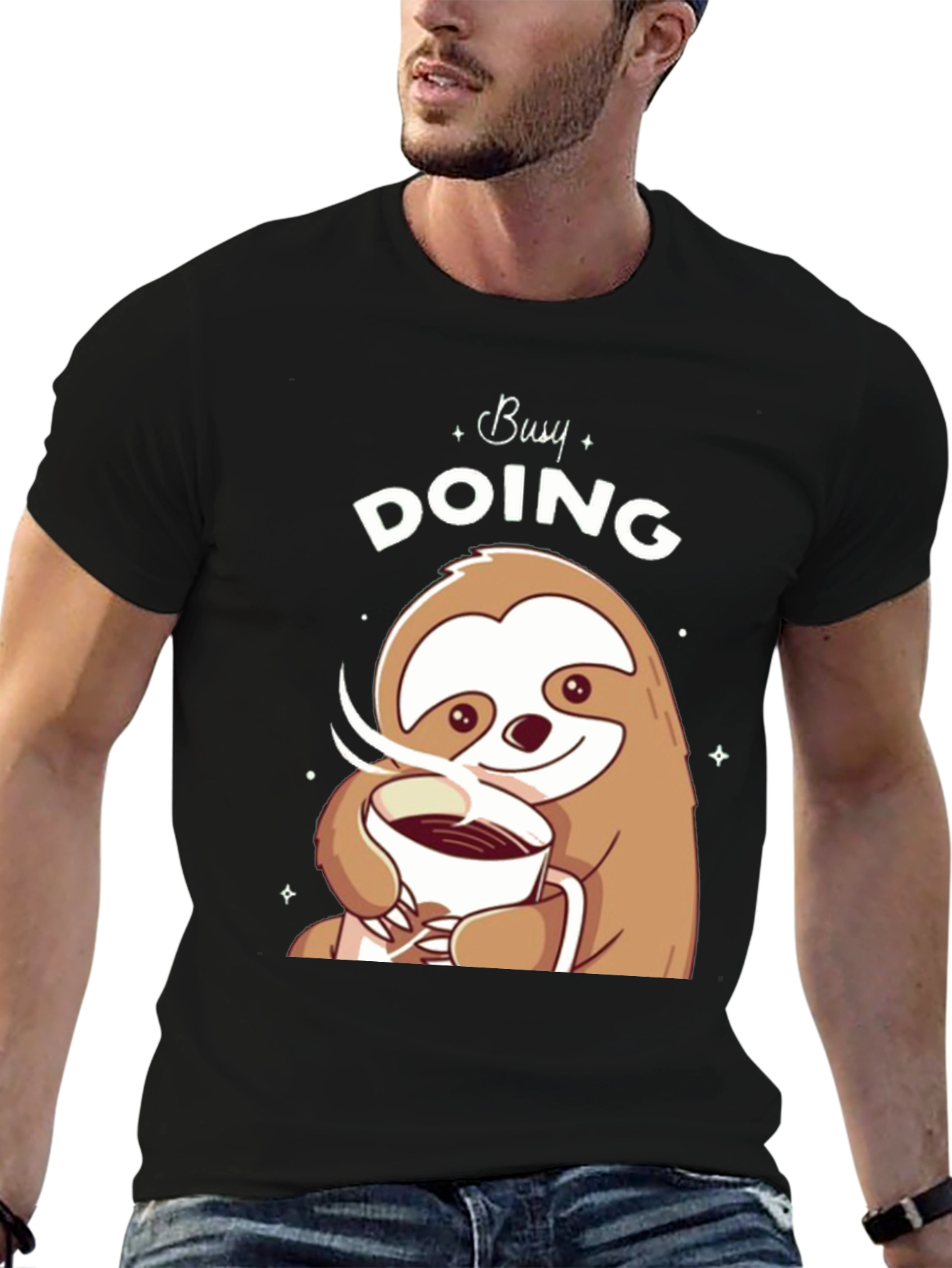 Busy Doing Nothing Sloth Coffee Graphic Tee