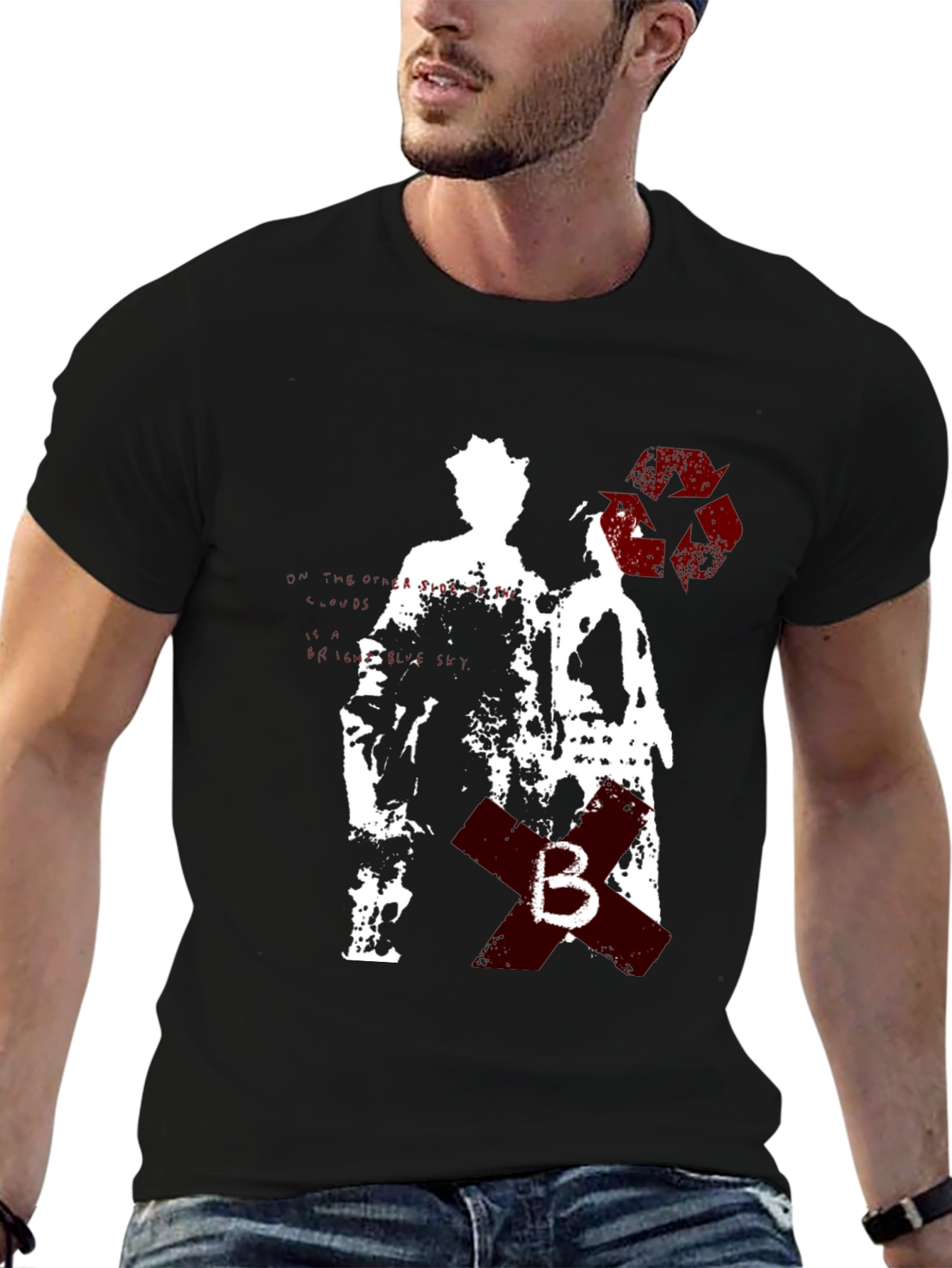 Grunge Style Graphic Tee - Black