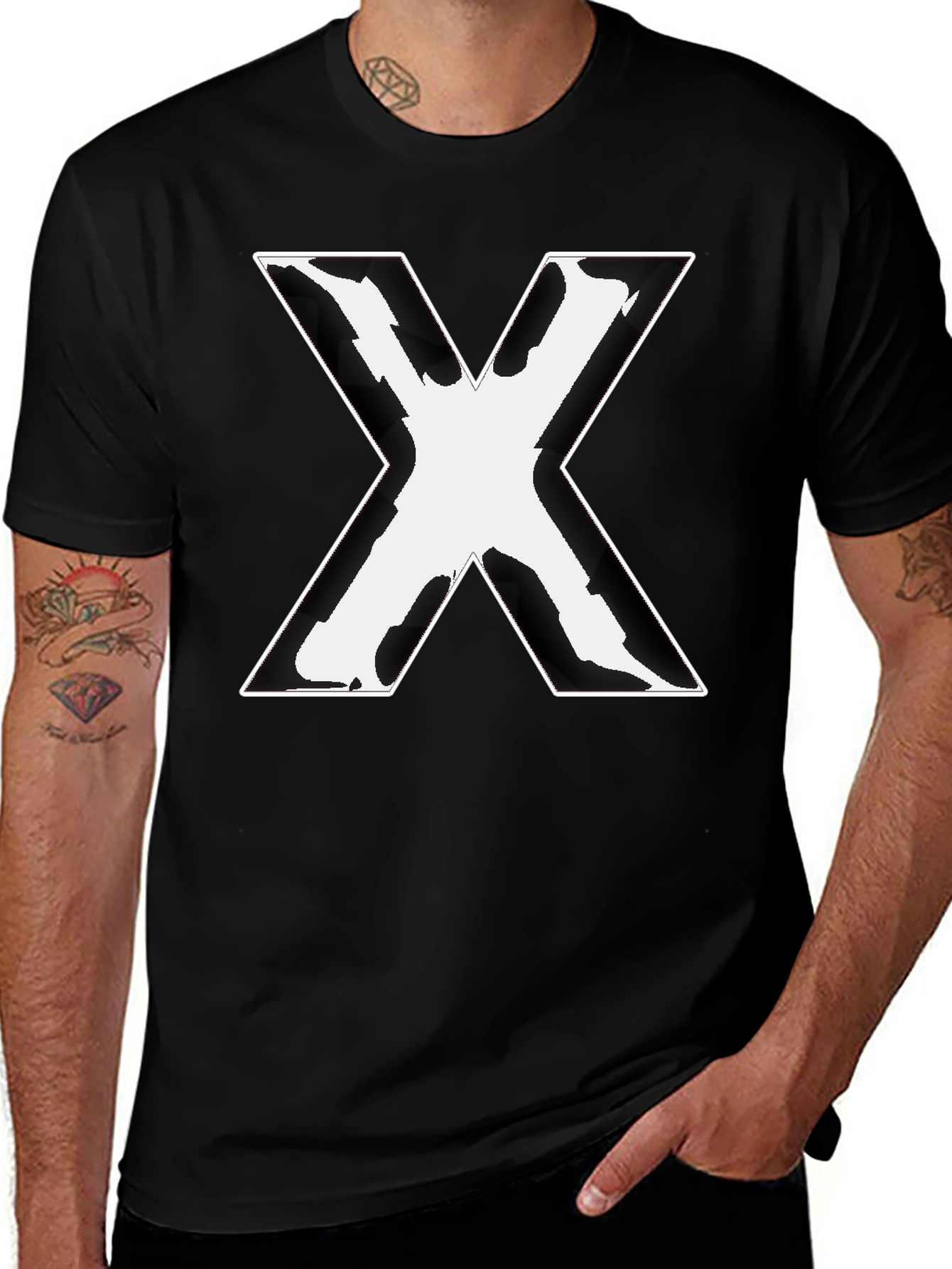 Bold X Graphic Tee - Black Cotton Blend Shirt