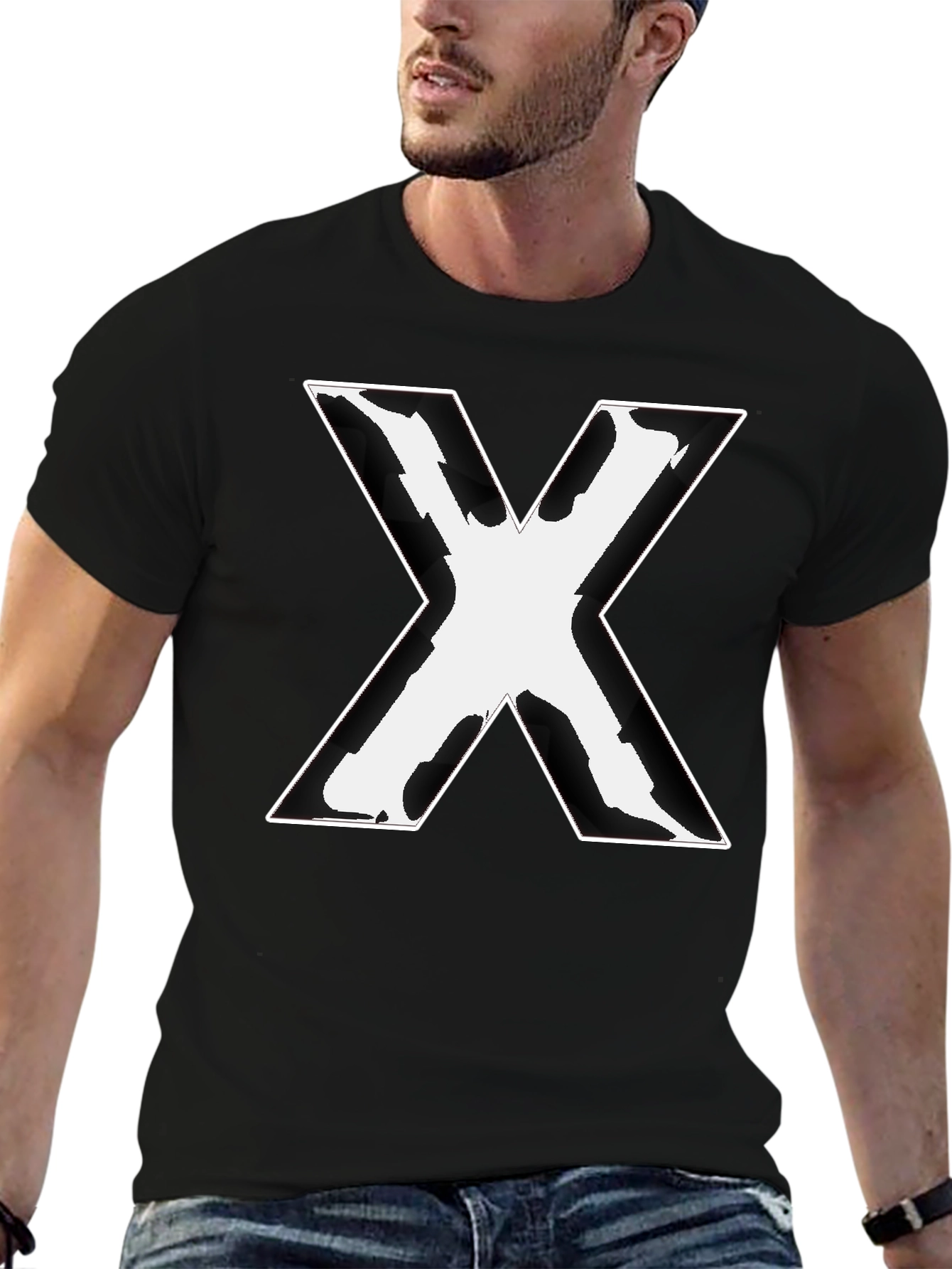 Bold X Graphic Tee - Black Cotton Blend Shirt