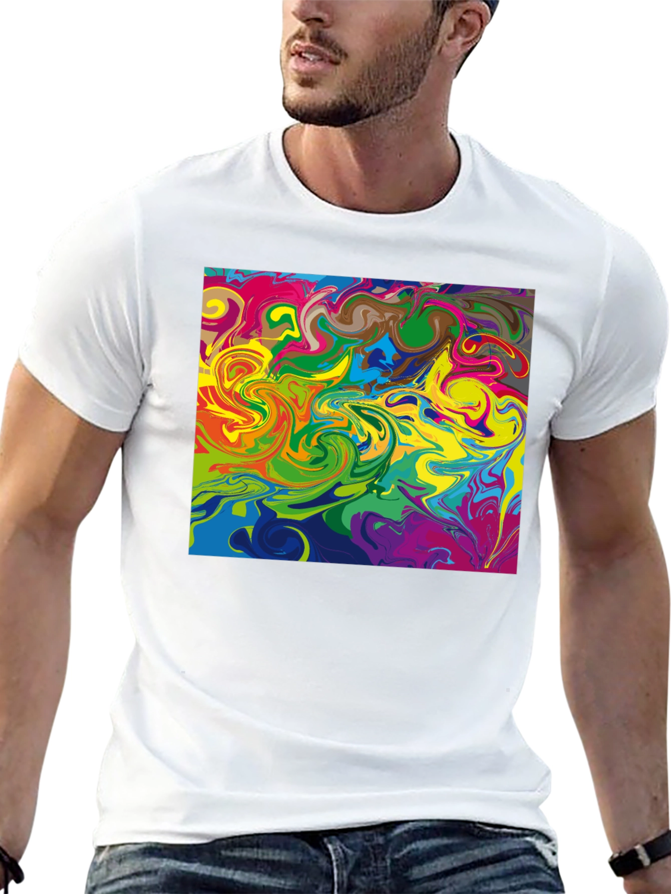 Abstract Swirl Graphic Tee - Black Casual T-Shirt