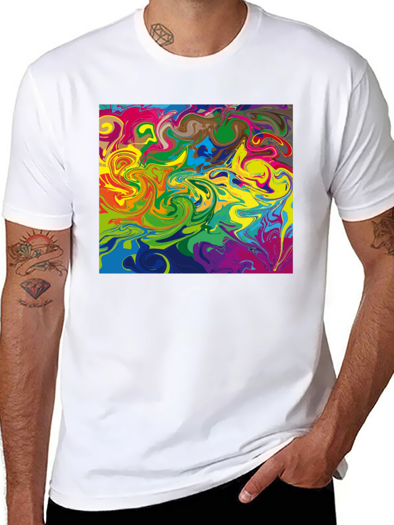 Abstract Swirl Graphic Tee - Black Casual T-Shirt