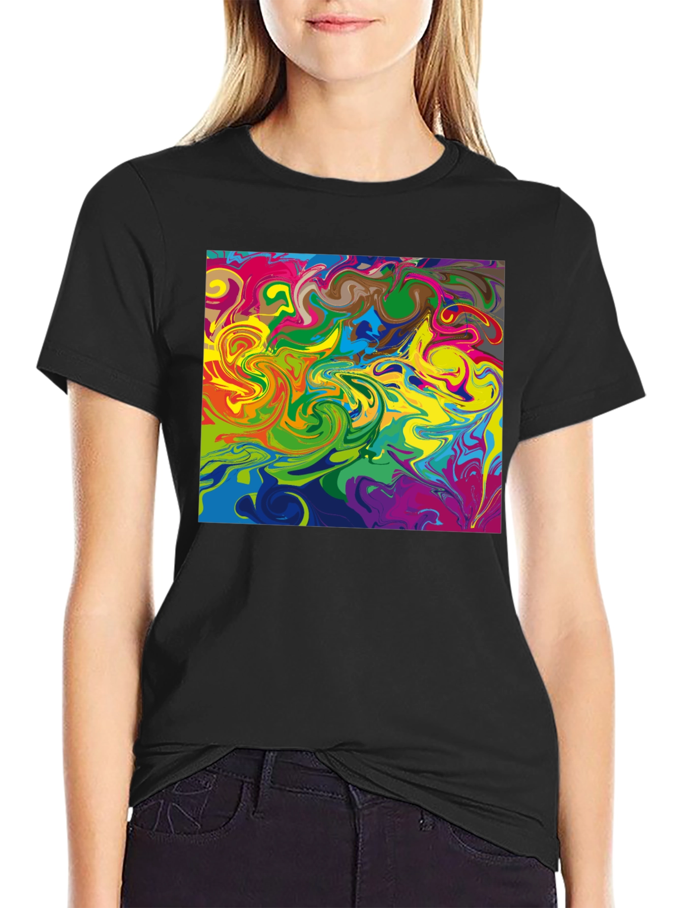 Abstract Swirl Graphic Tee - Black Casual T-Shirt