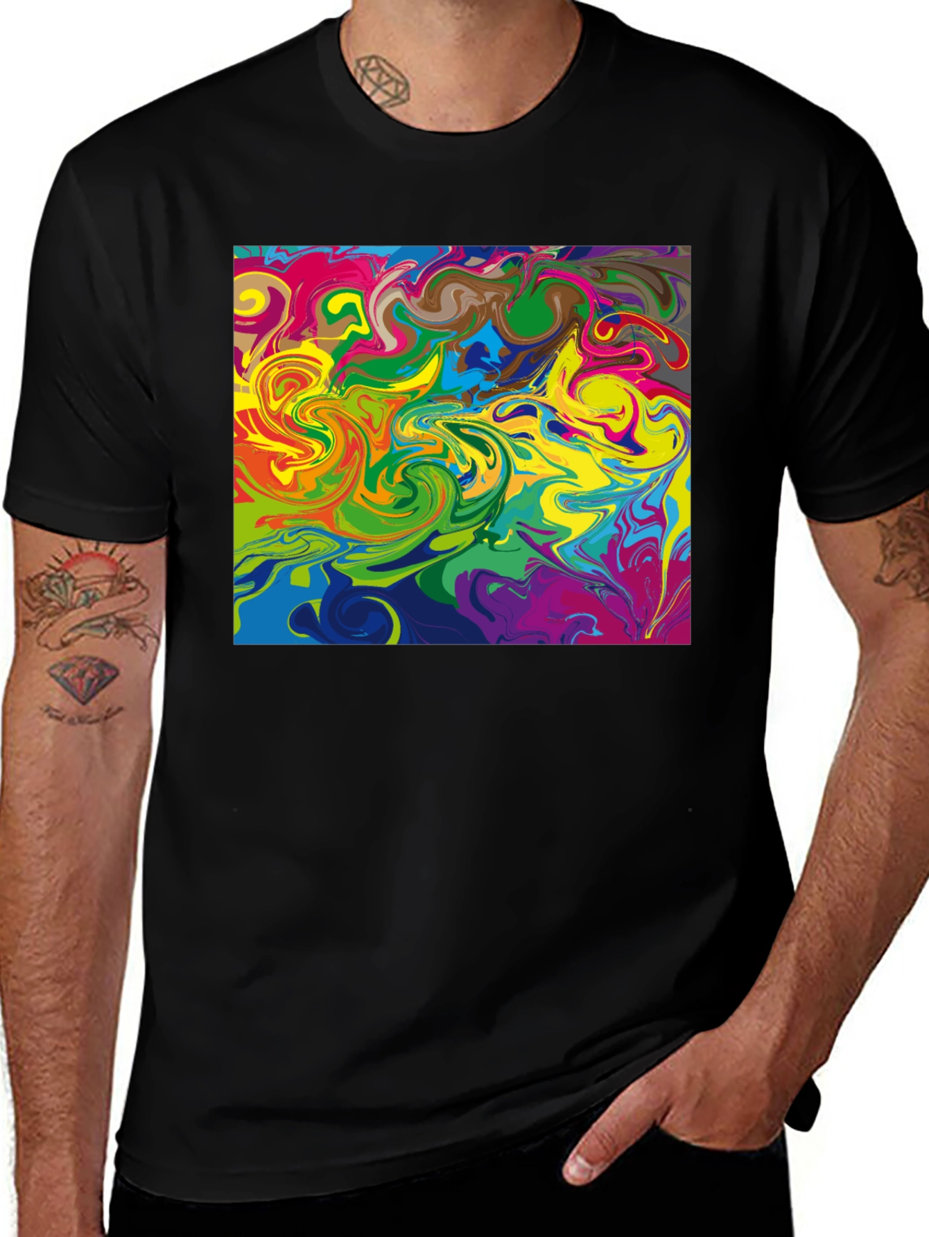 Abstract Swirl Graphic Tee - Black Casual T-Shirt
