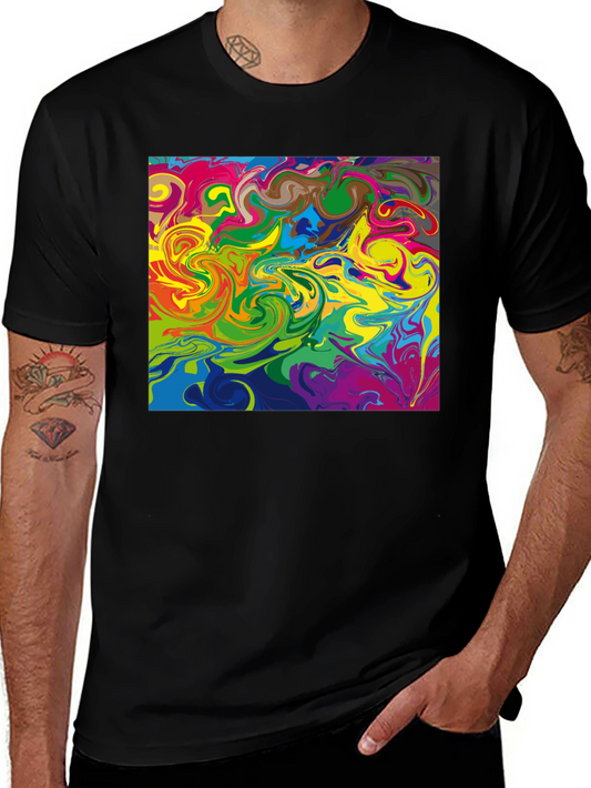 Abstract Swirl Graphic Tee - Black Casual T-Shirt