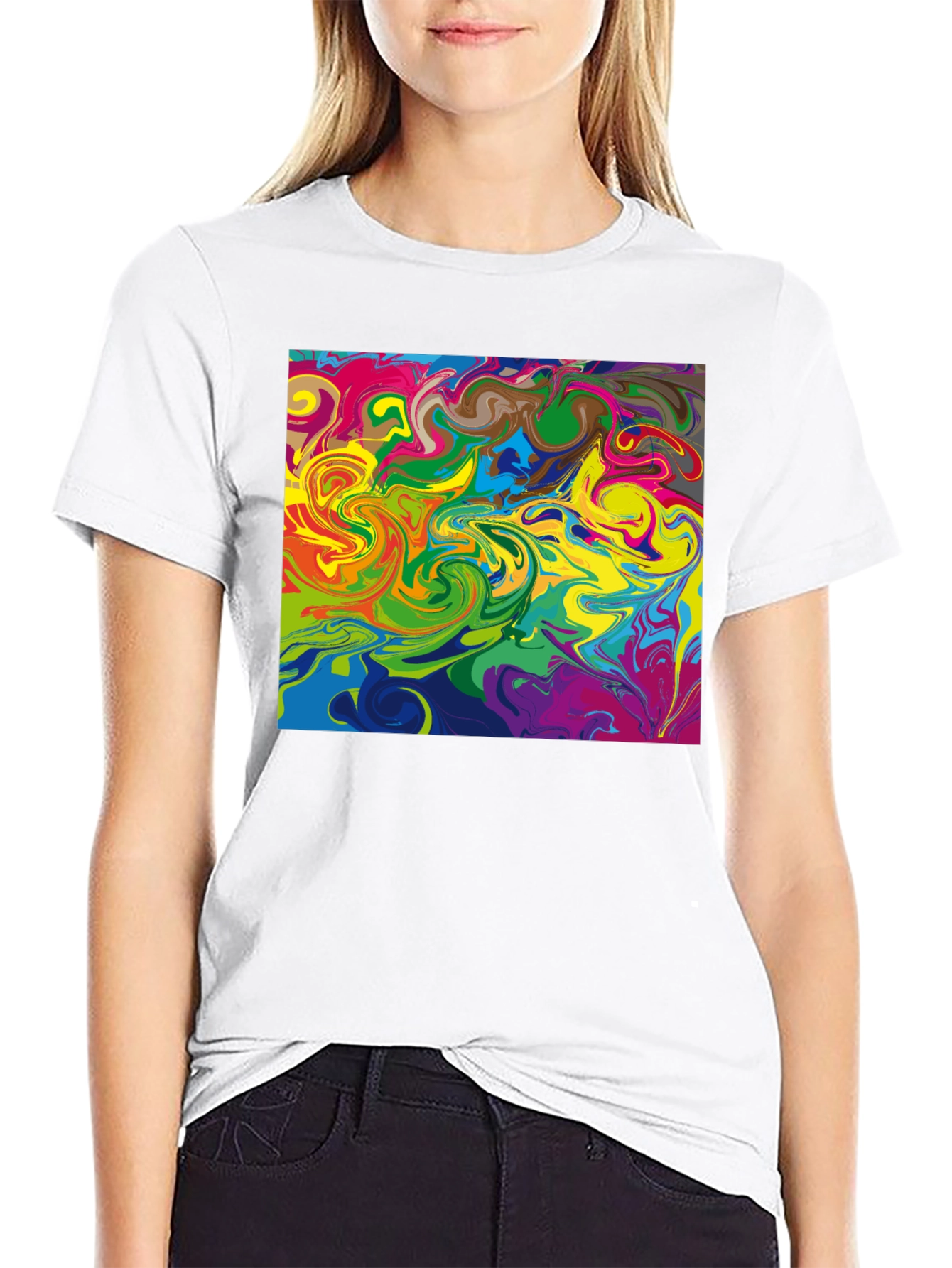 Abstract Swirl Graphic Tee - Black Casual T-Shirt