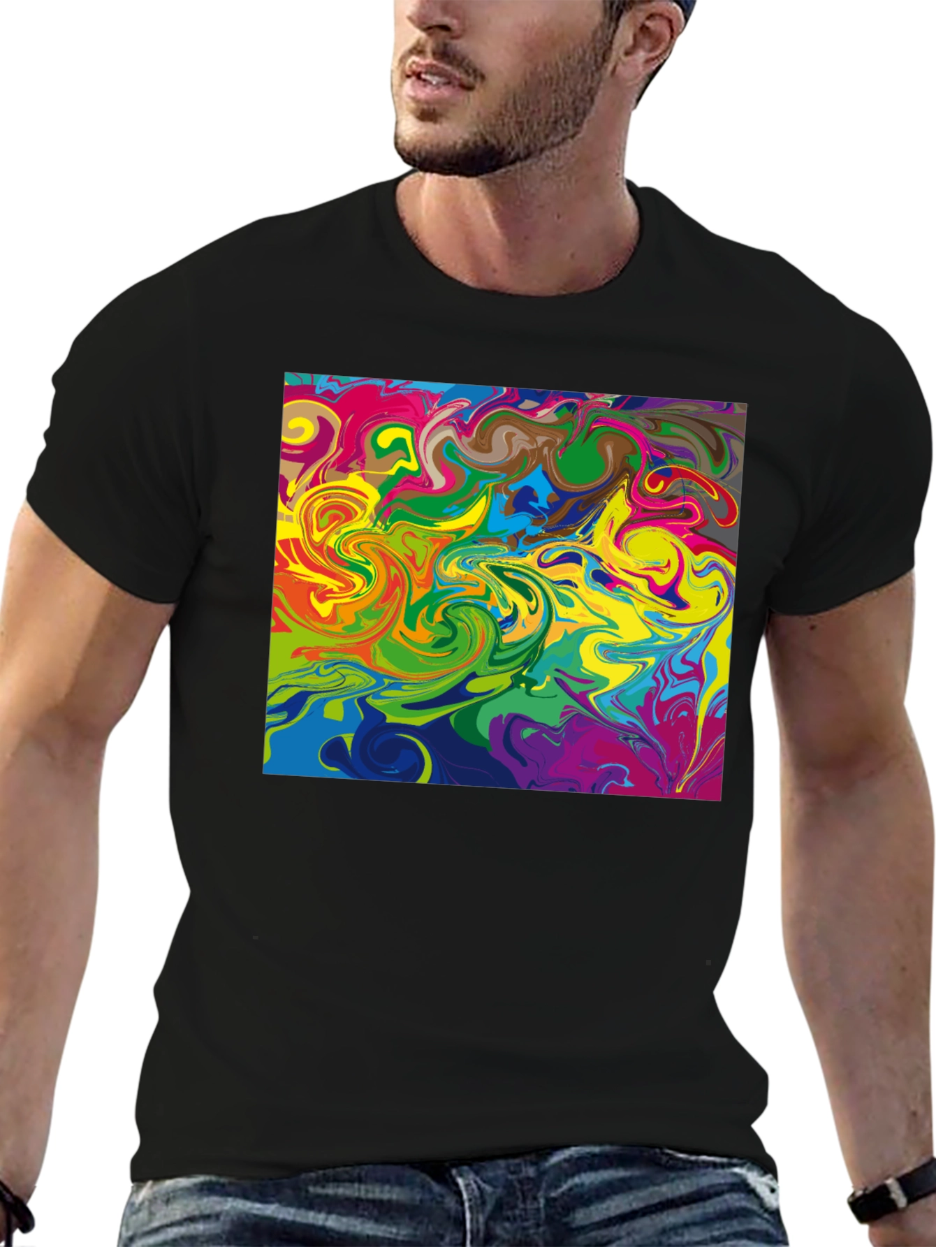 Abstract Swirl Graphic Tee - Black Casual T-Shirt