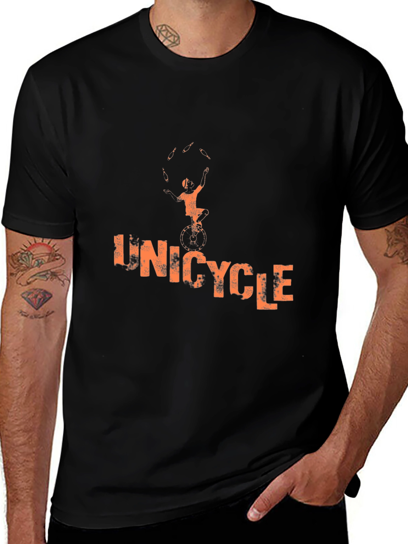 Unicycle Juggler Graphic Tee - Black Cotton T-Shirt