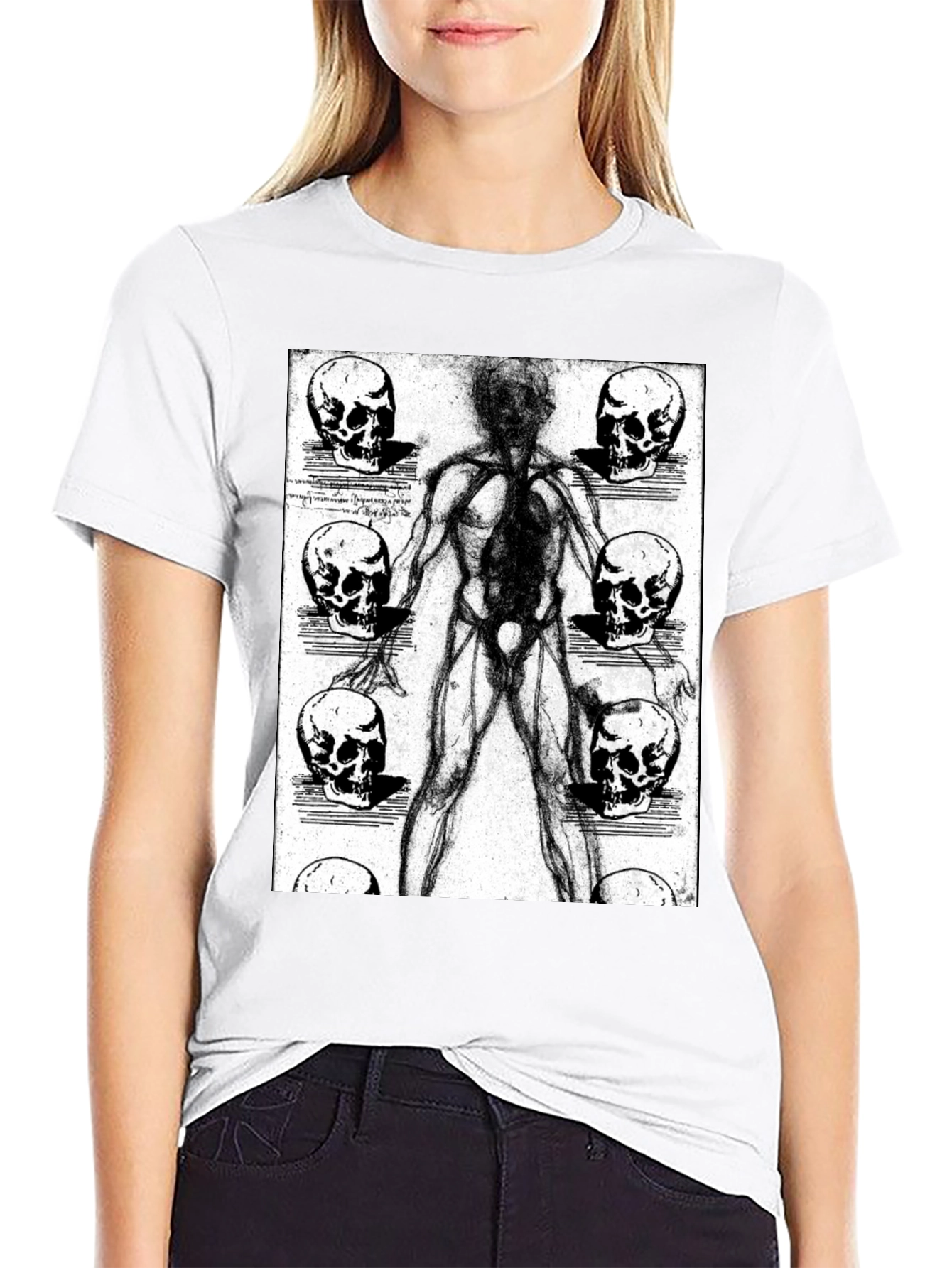 Anatomical Human & Skull Graphic Tee - Black