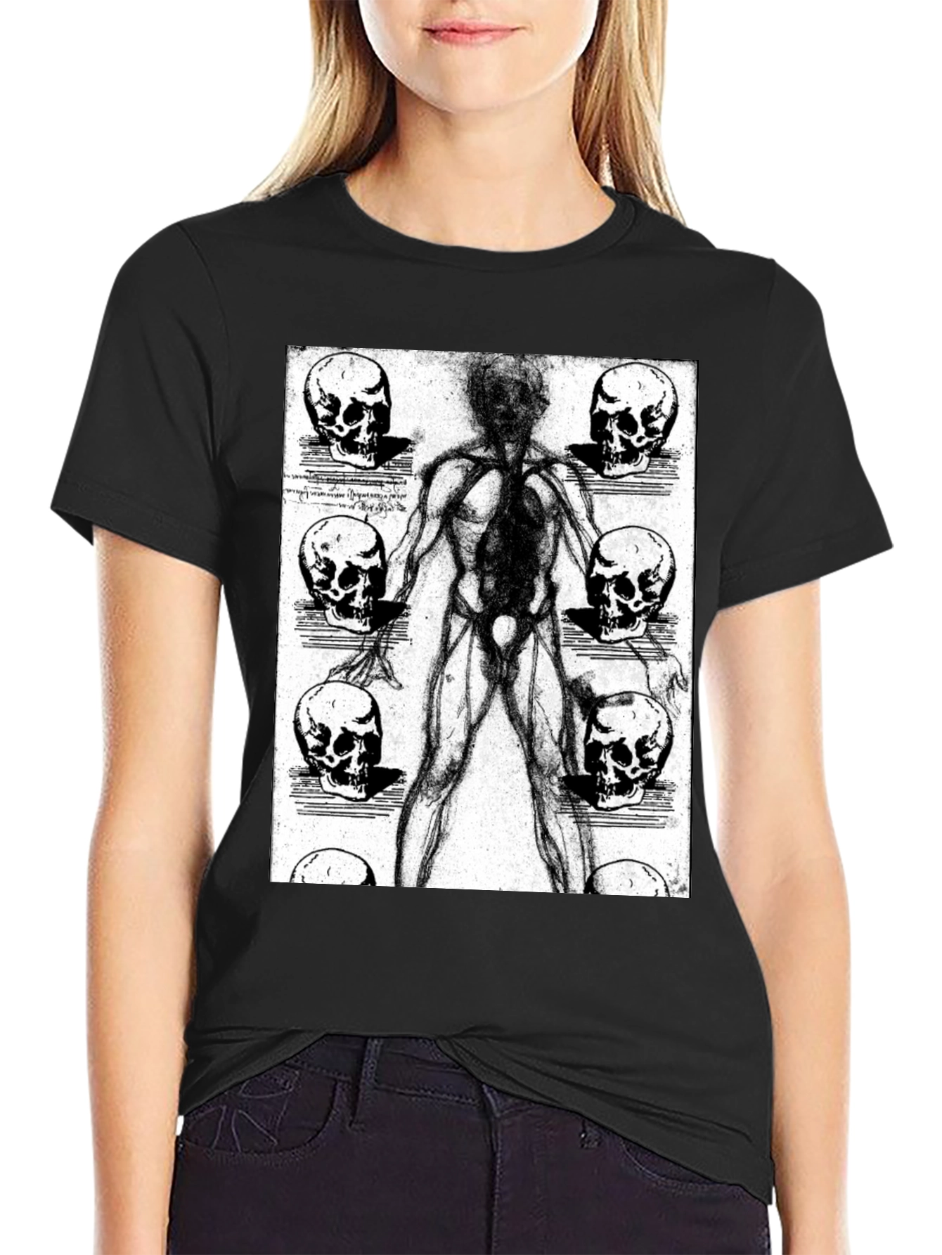 Anatomical Human & Skull Graphic Tee - Black