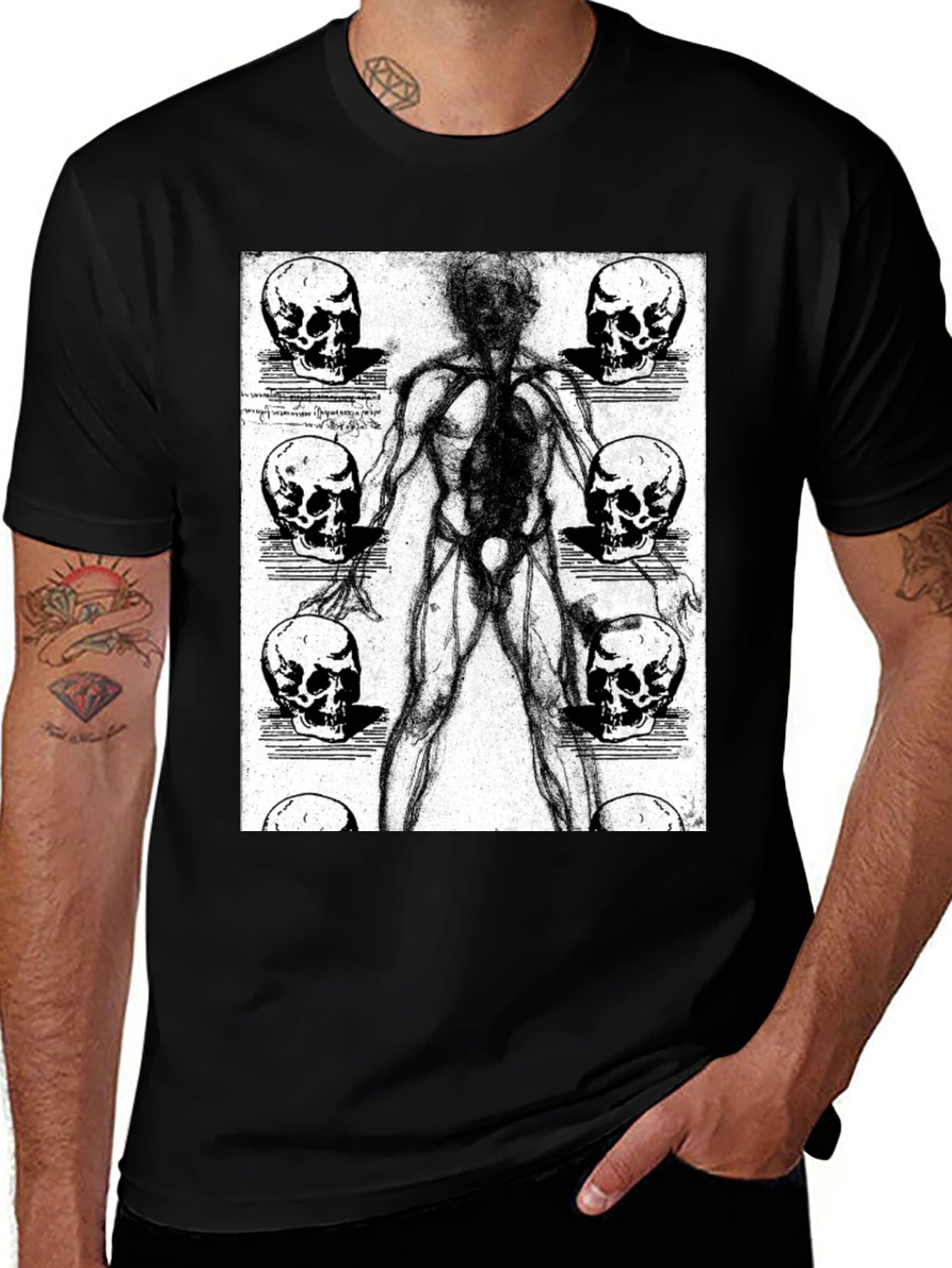 Anatomical Human & Skull Graphic Tee - Black