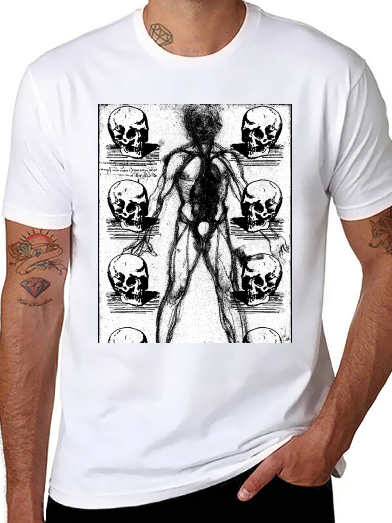 Anatomical Human & Skull Graphic Tee - Black
