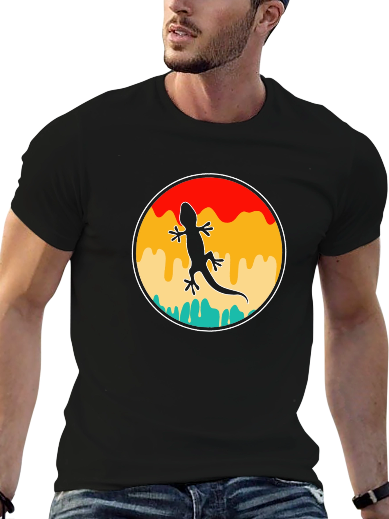 Retro Gecko Black T-Shirt