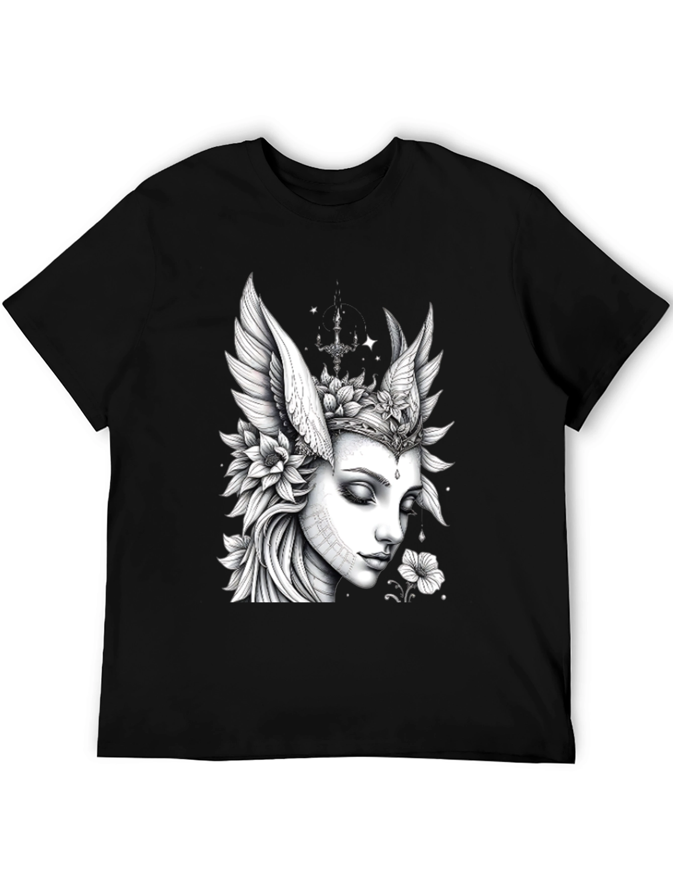 Artistic Angel Woman Graphic Black T-Shirt