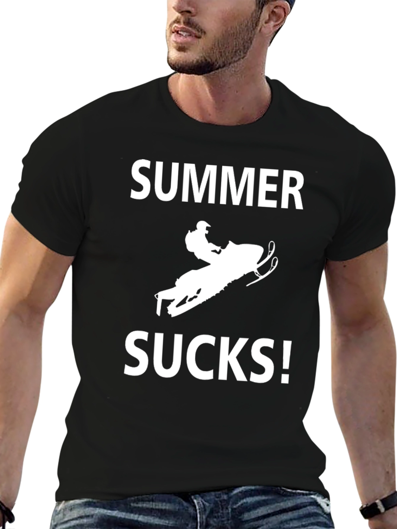 Summer Sucks Snowmobile T-Shirt - Black Cotton Tee