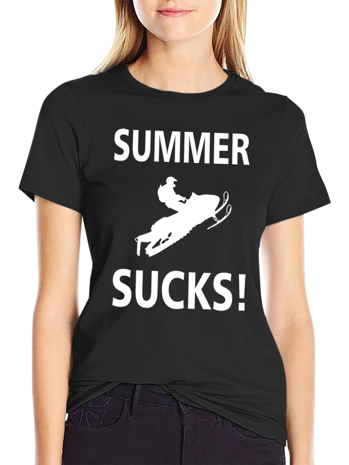 Summer Sucks Snowmobile T-Shirt - Black Cotton Tee