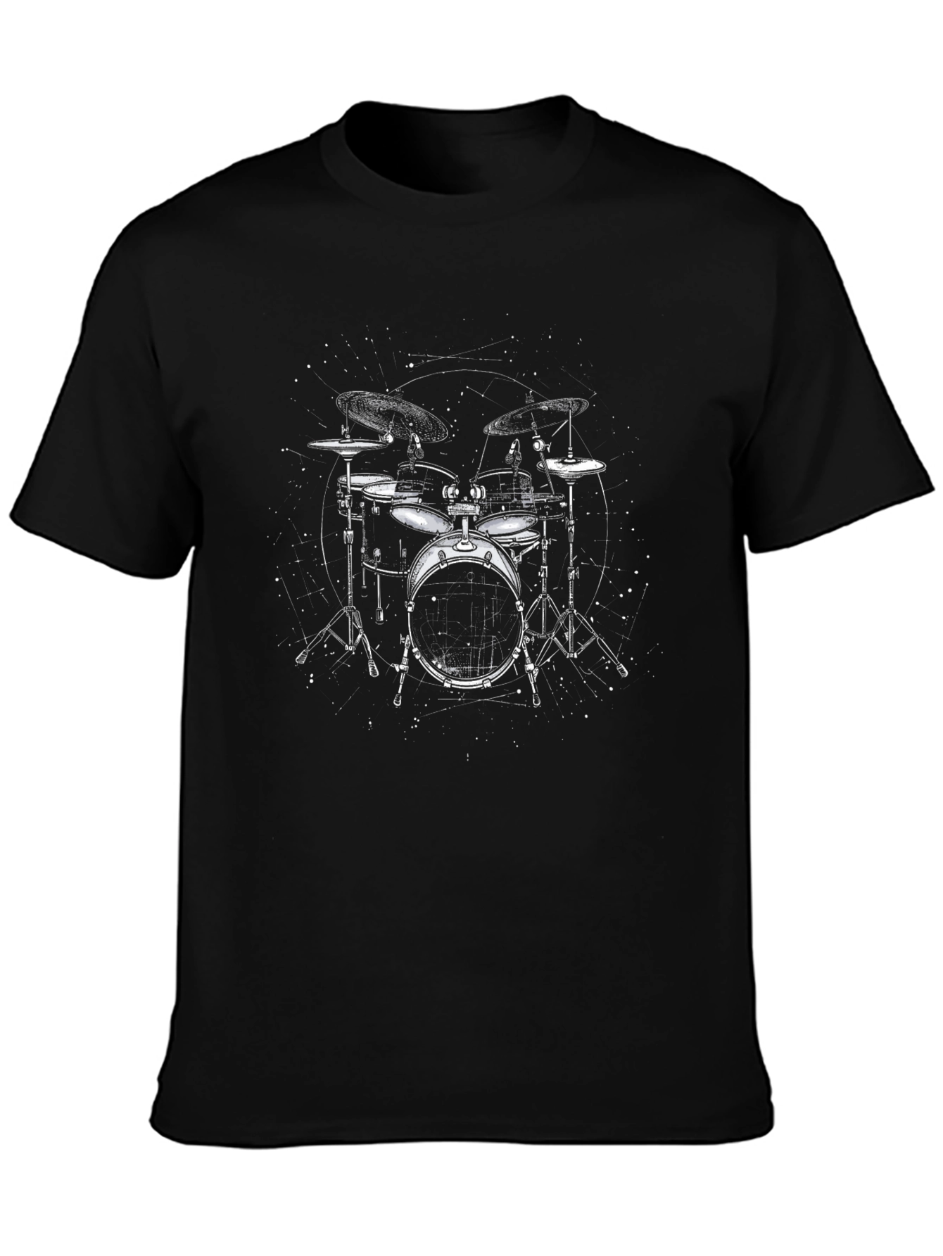 Drum Set Graphic Print Black T-Shirt