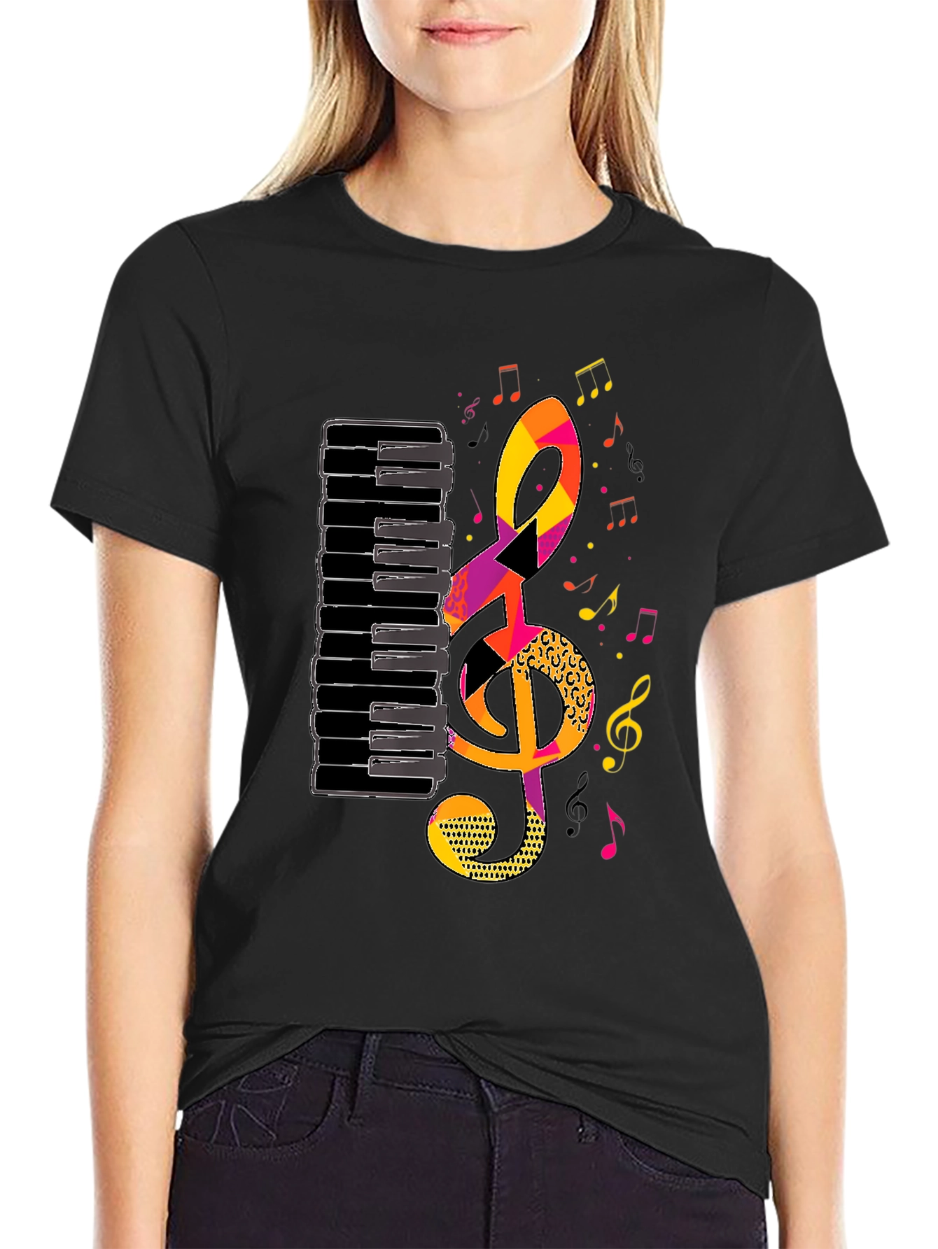 Musical Notes Piano Keys Graphic Tee