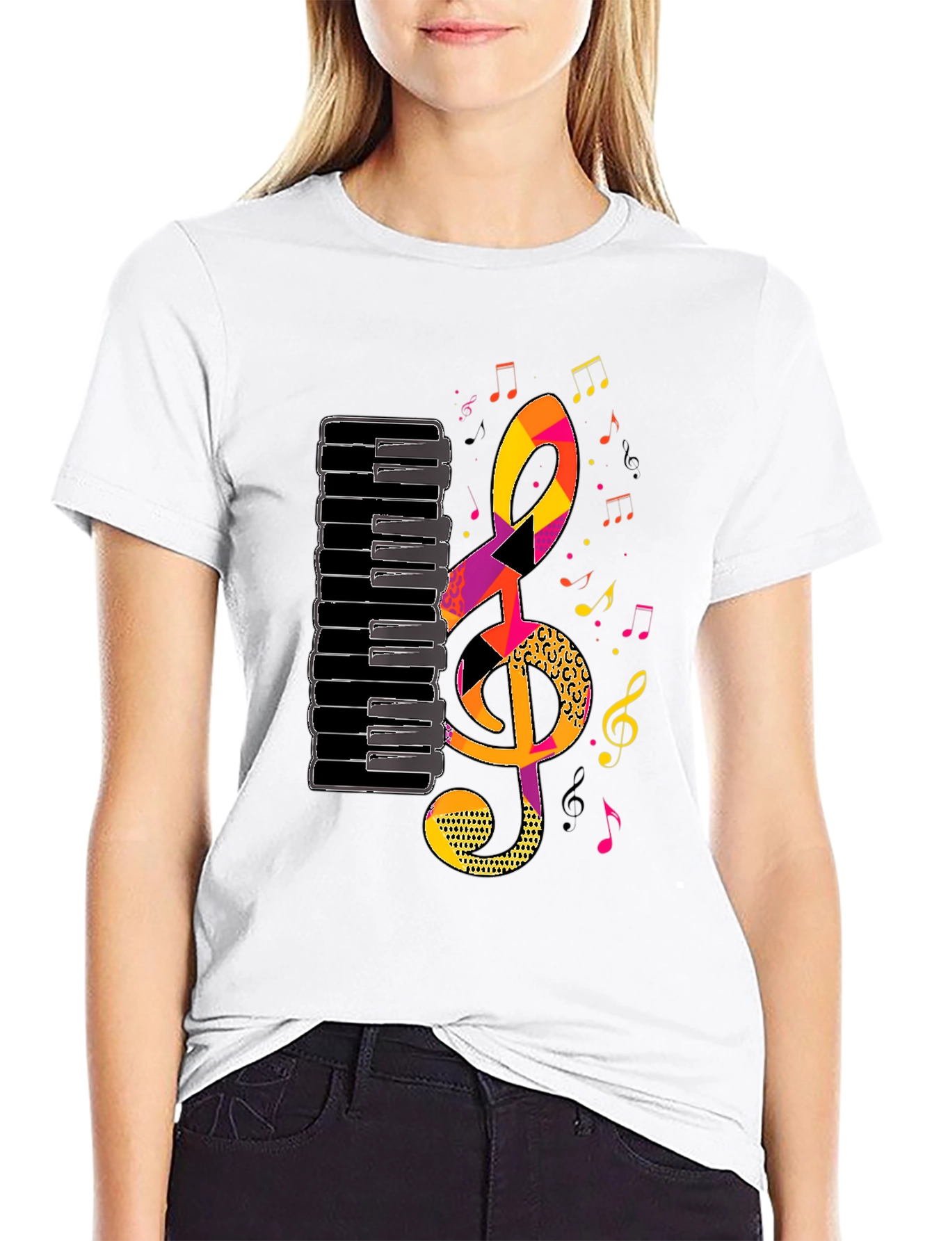Musical Notes Piano Keys Graphic Tee