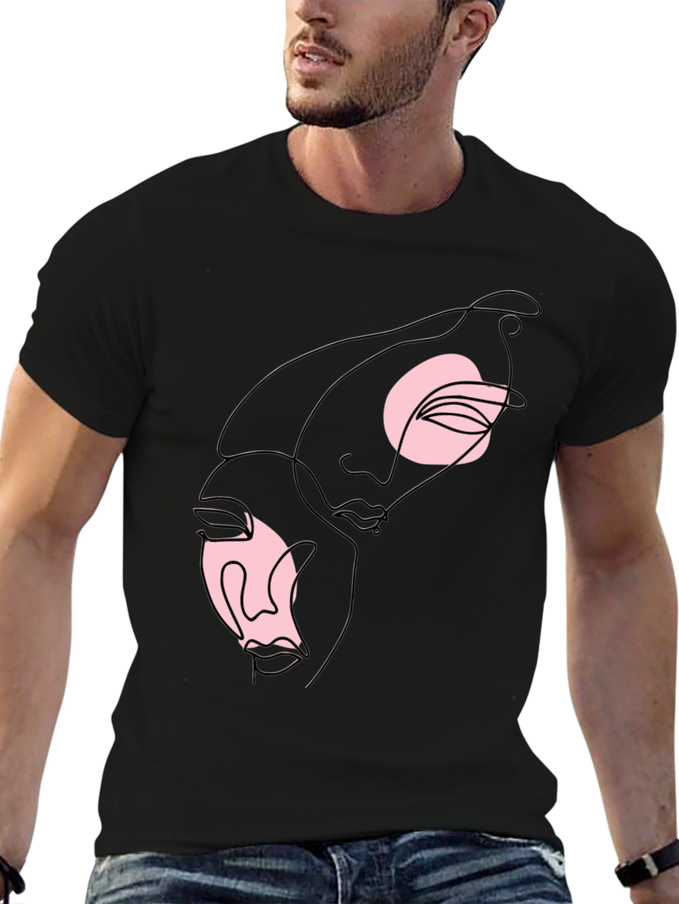 Abstract Faces Graphic Tee - Black