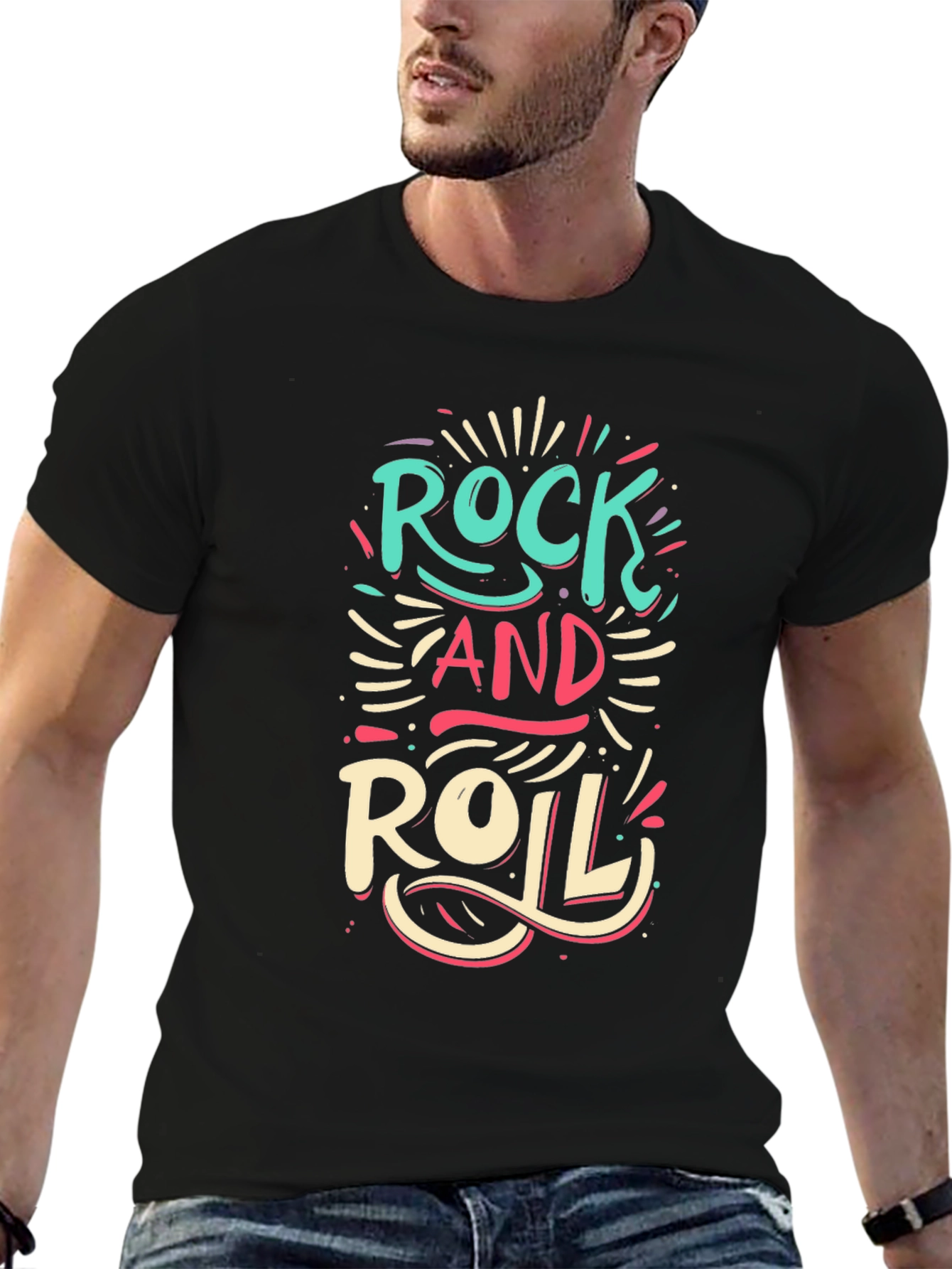 Rock and Roll Graphic Print Black T-Shirt
