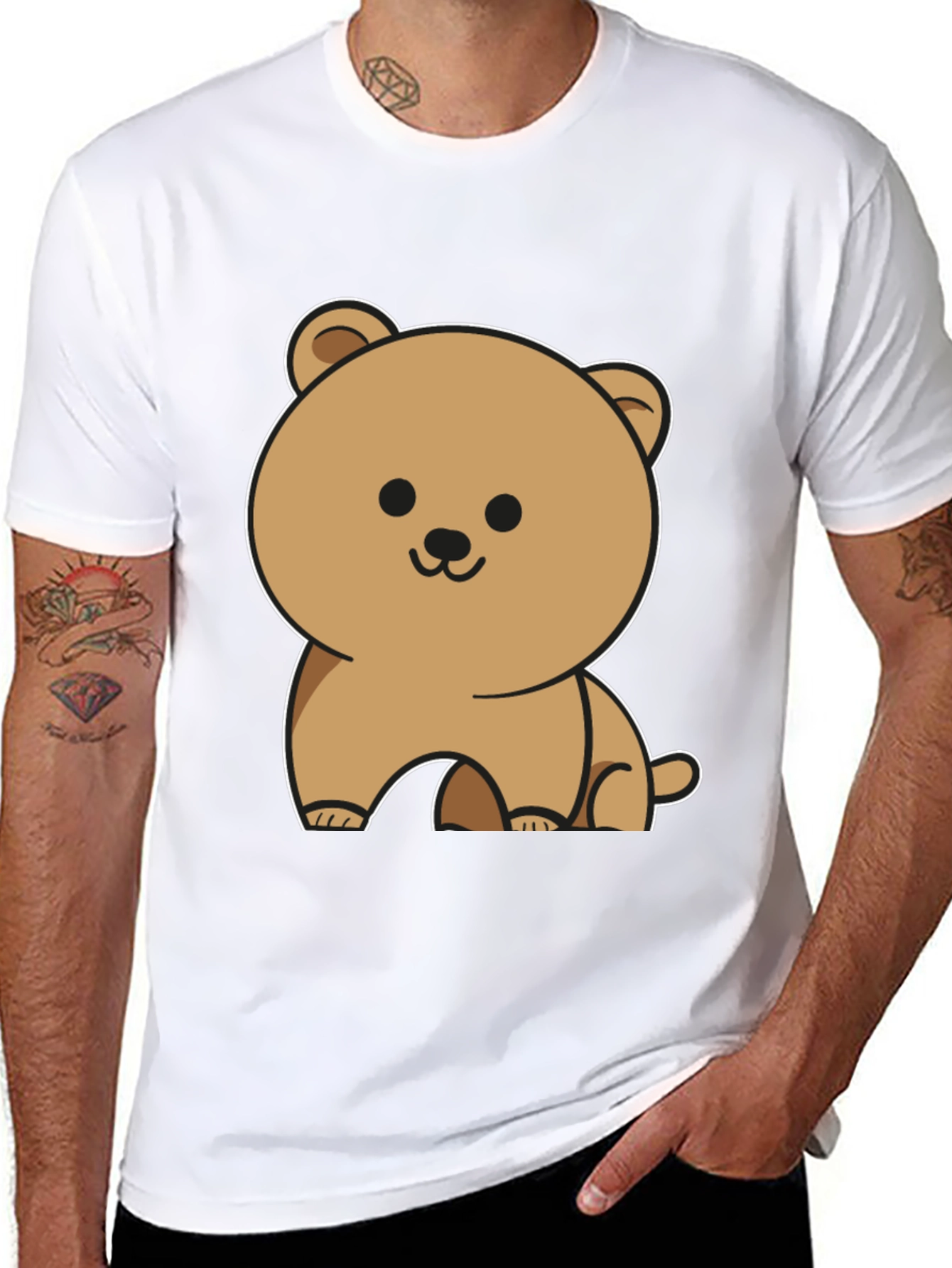 Cute Bear Graphic Tee - Mens Black T-Shirt