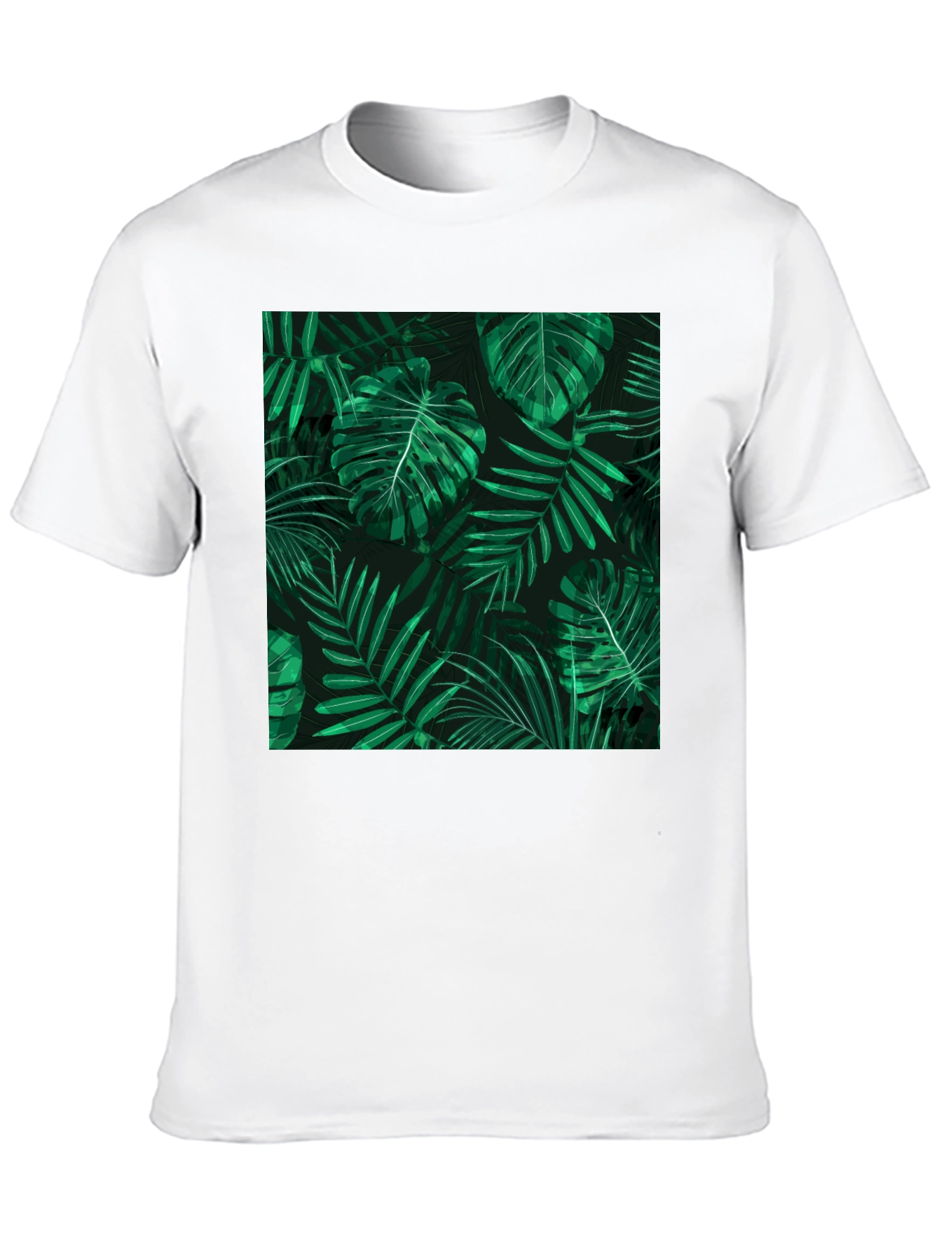 Tropical Leaves Print Black T-Shirt