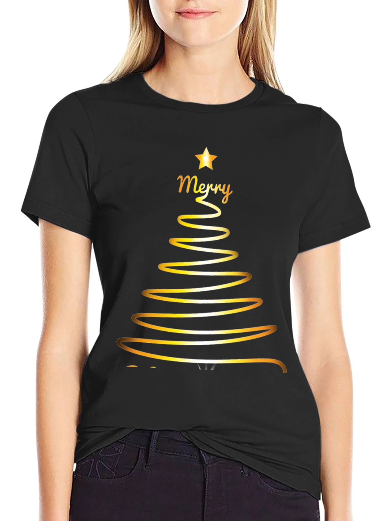 Merry Christmas Tree Graphic T-Shirt