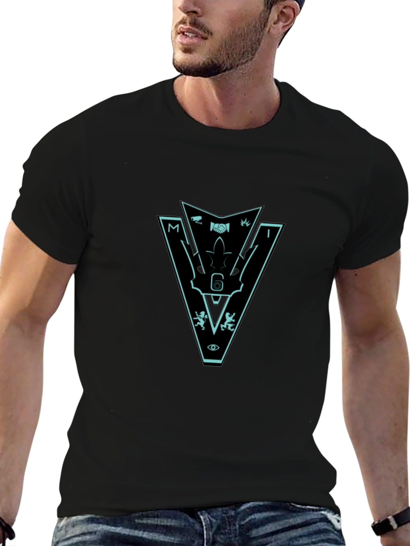 Mens Black Graphic Tee - Mystery Intrigue Design