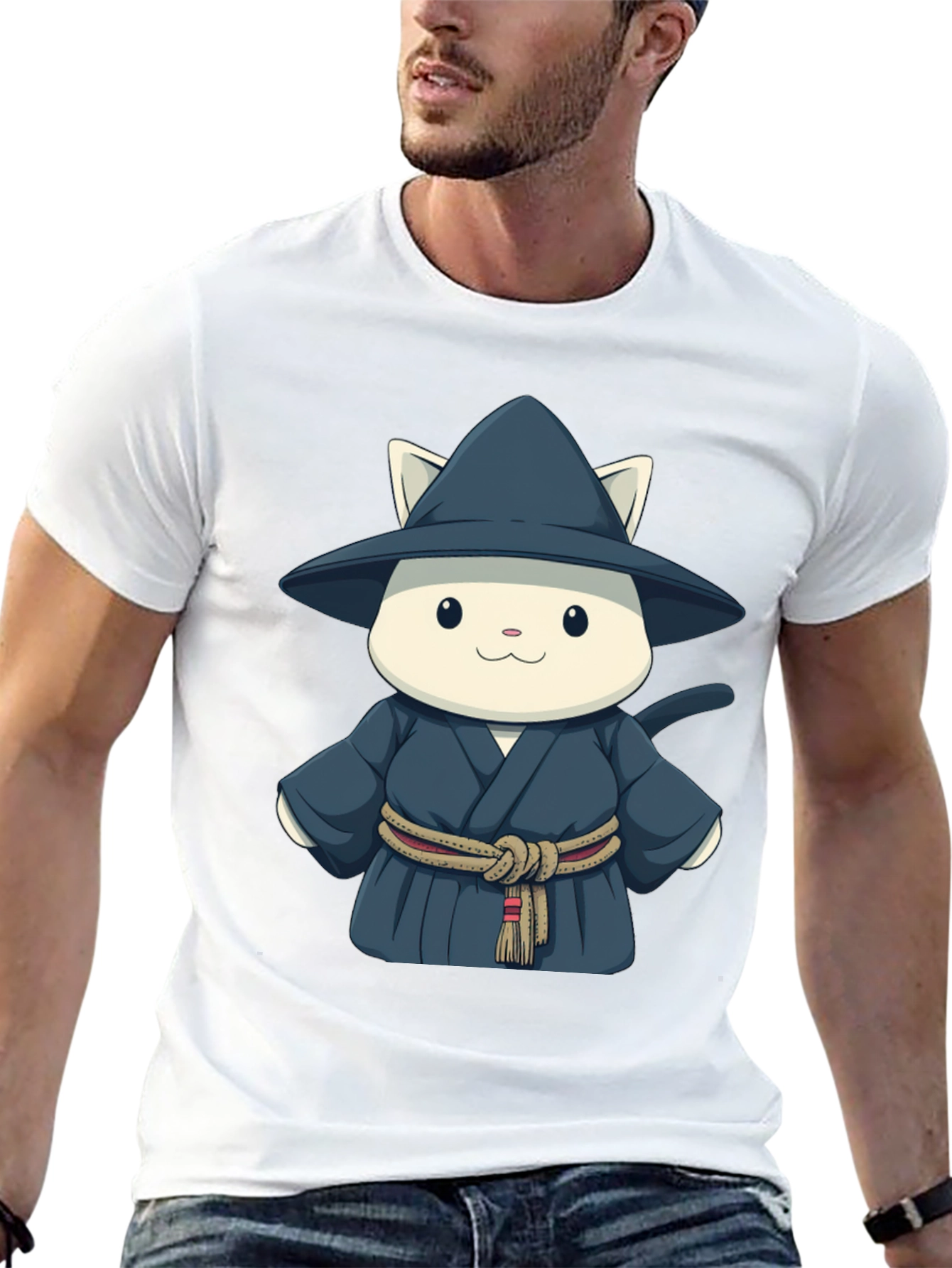 Cartoon Cat Wizard T-Shirt - Unisex Black Tee