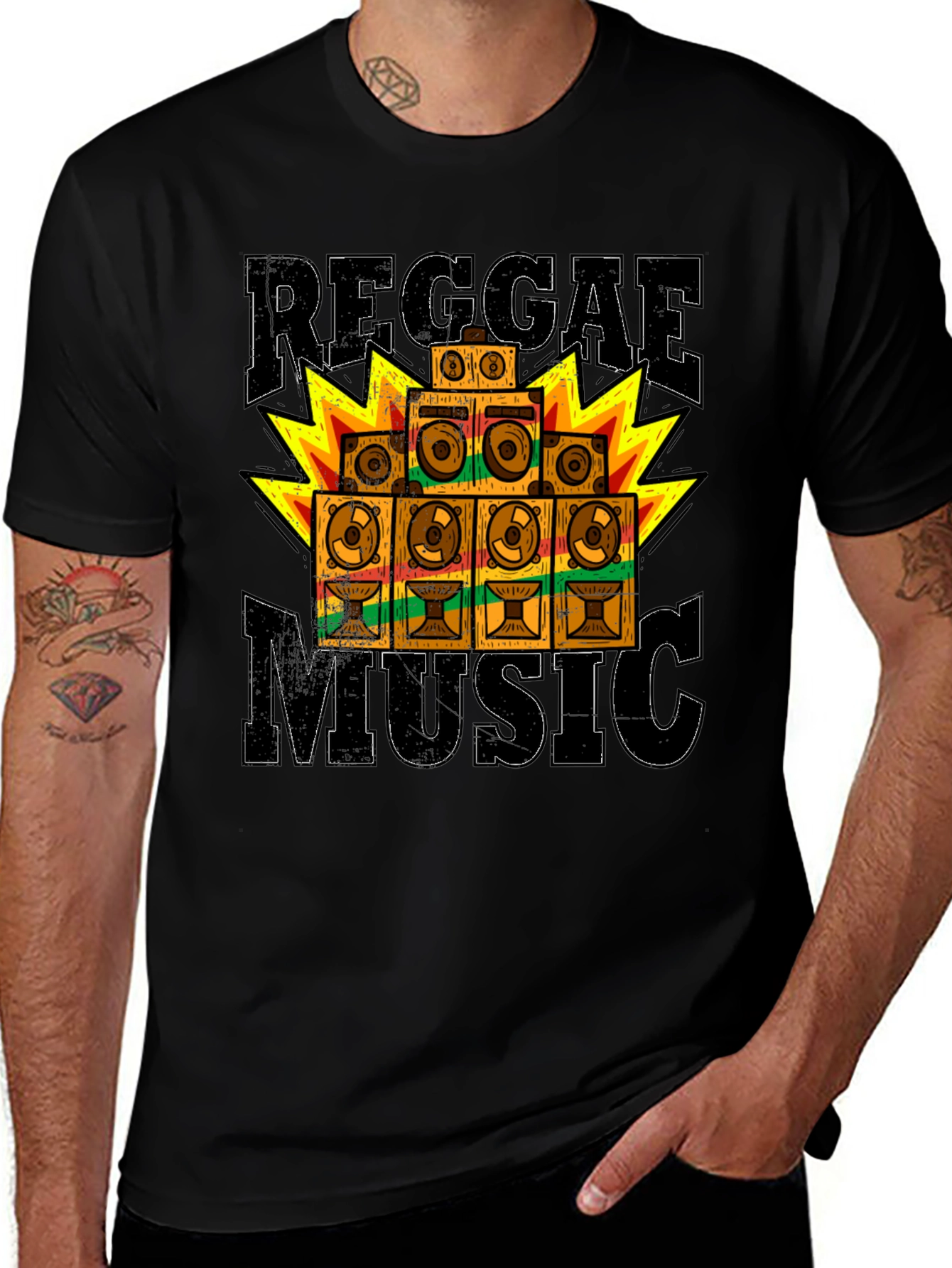 Reggae Music Graphic T-Shirt - Black