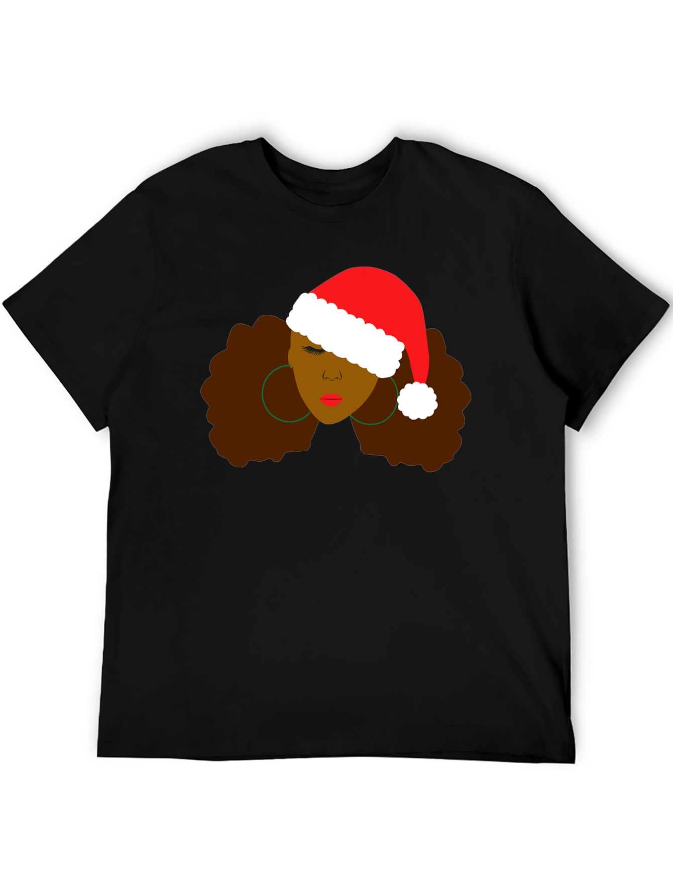Black Woman Afro Santa Hat T-Shirt
