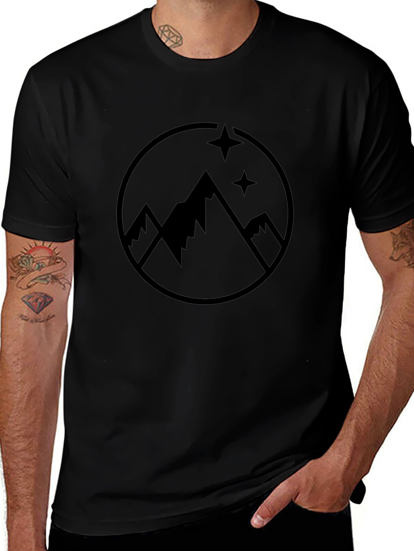 Mountains and Stars Graphic Tee - Black