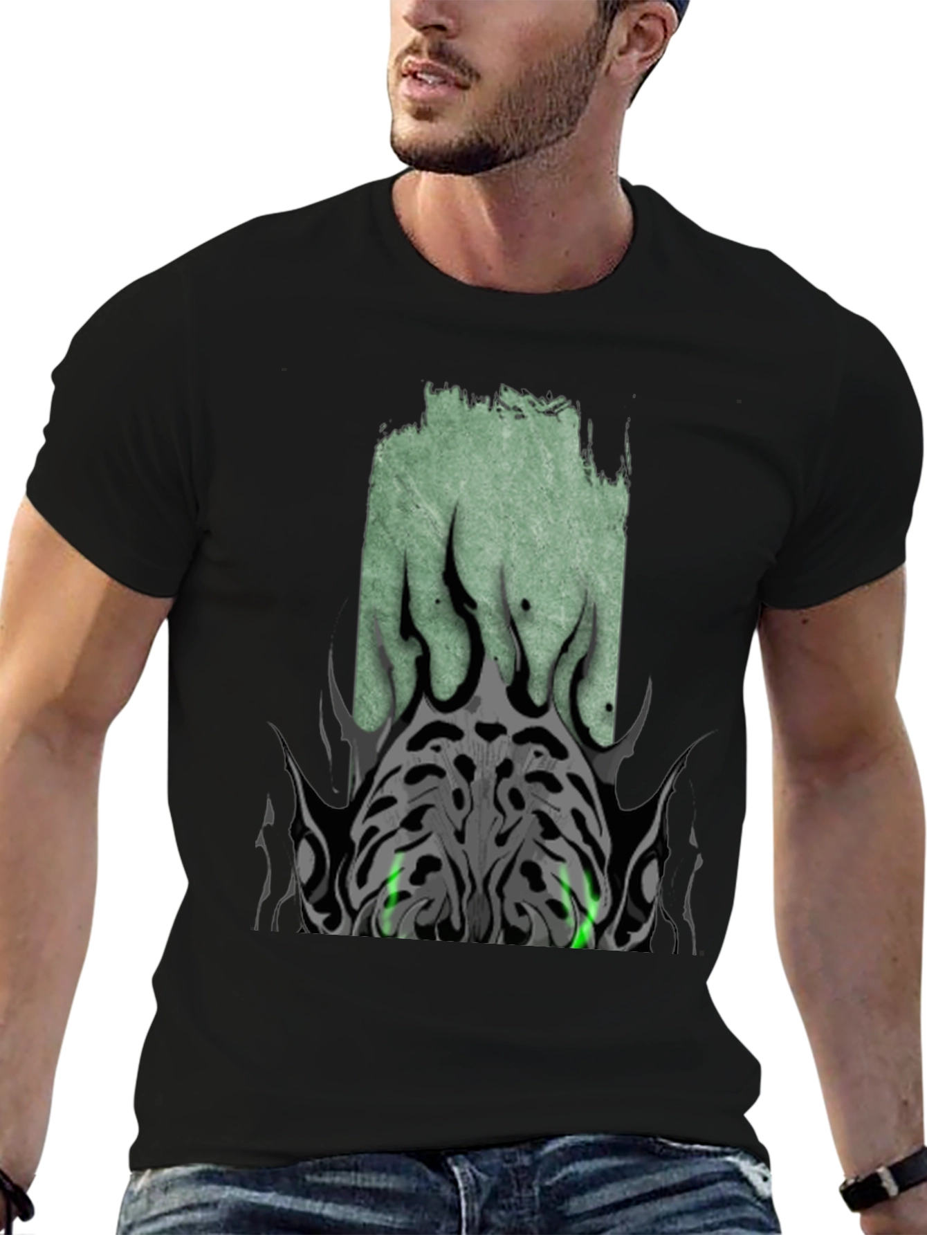 Mens Black Graphic Tee - Tribal Eye Design