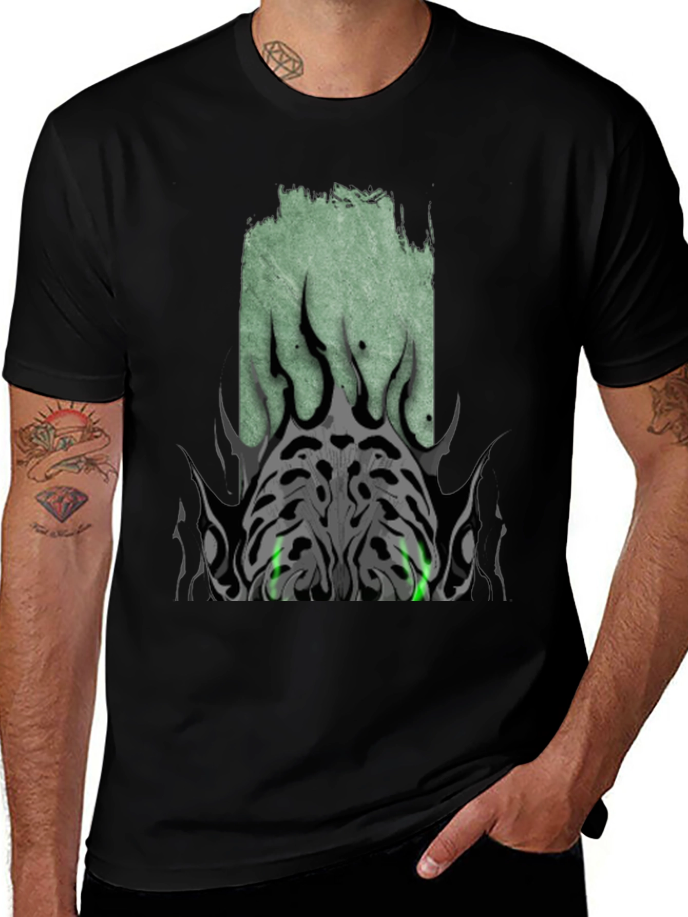 Mens Black Graphic Tee - Tribal Eye Design