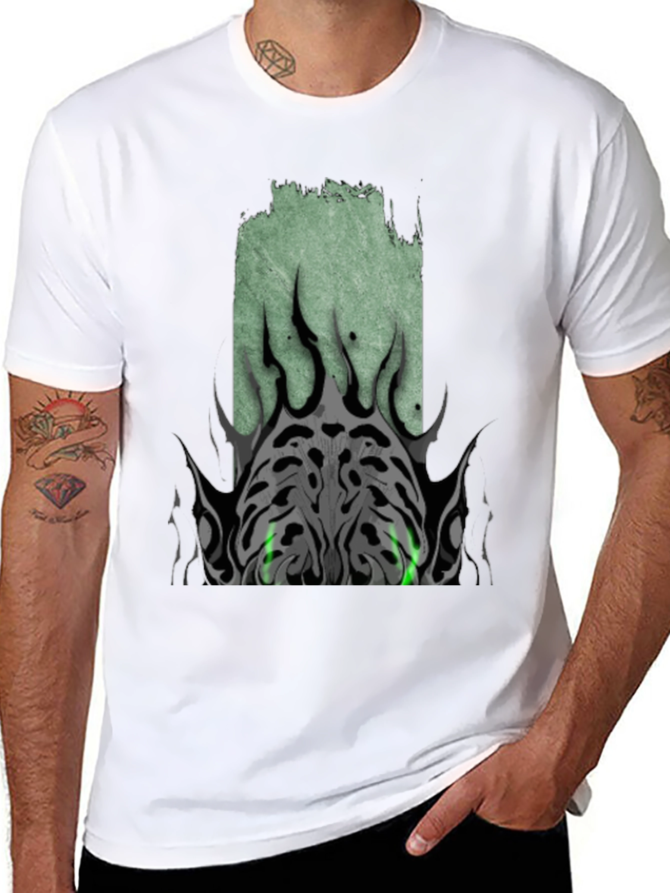 Mens Black Graphic Tee - Tribal Eye Design
