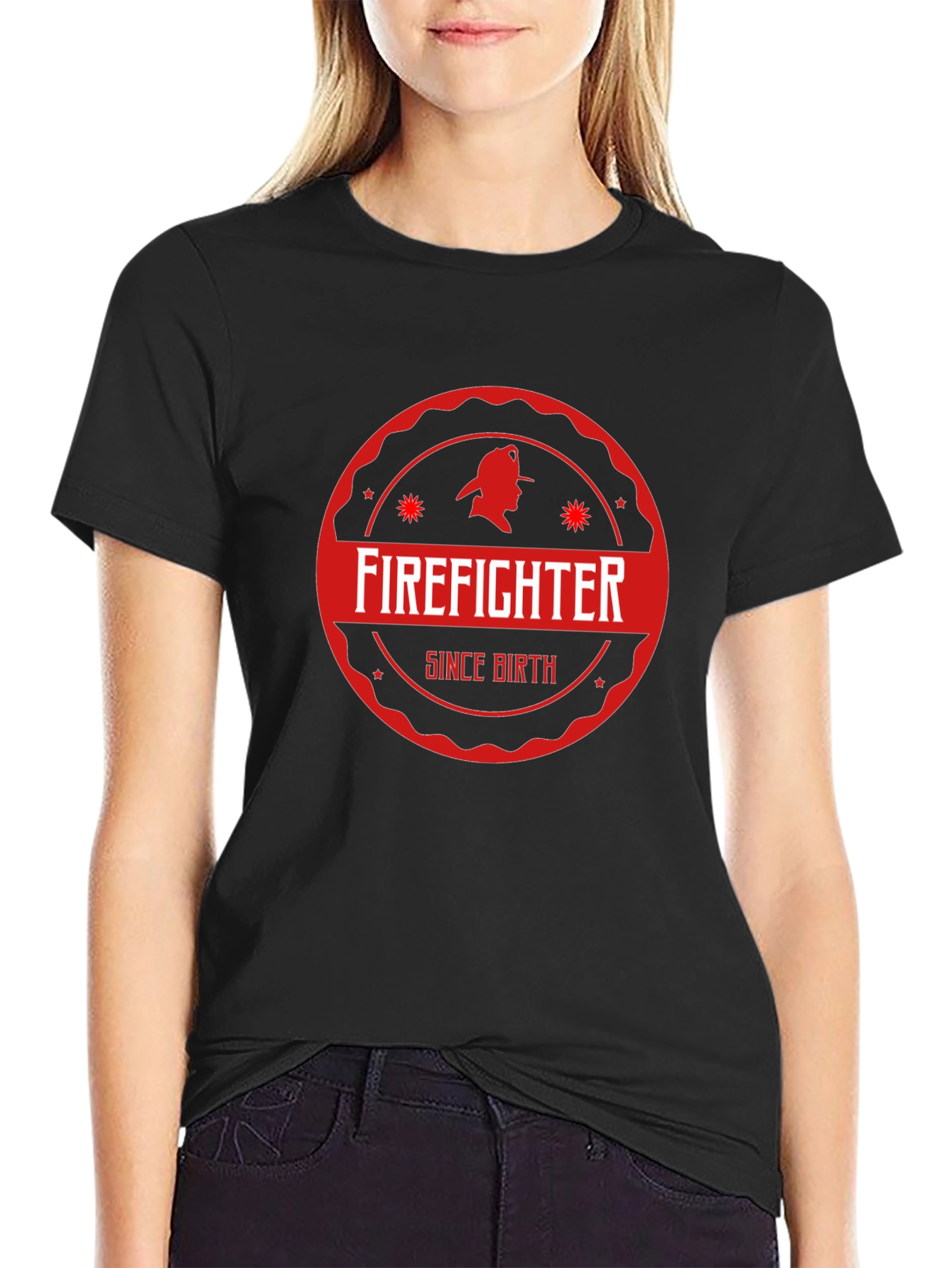 Firefighter Since Birth Black Cotton T-Shirt