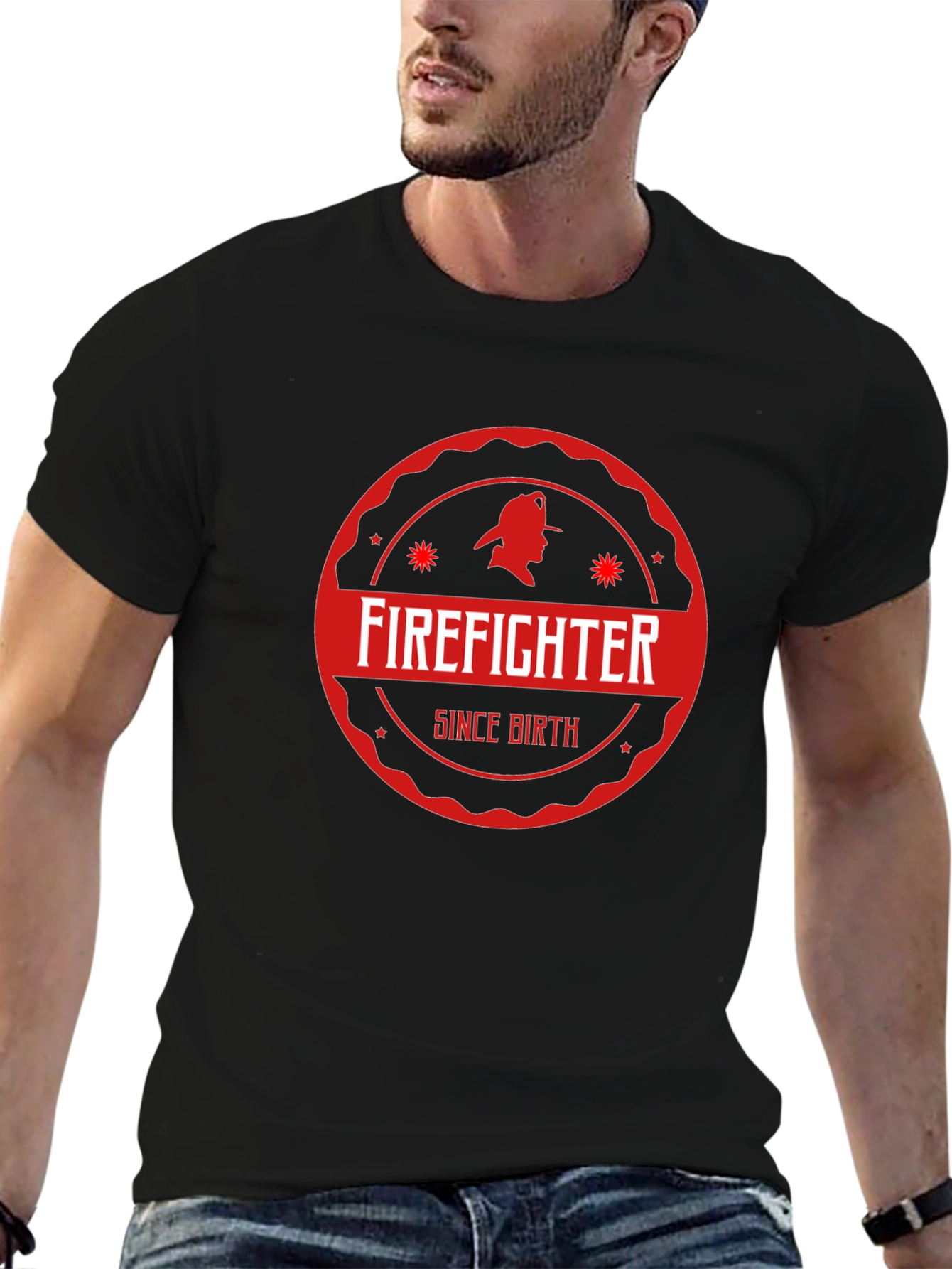 Firefighter Since Birth Black Cotton T-Shirt