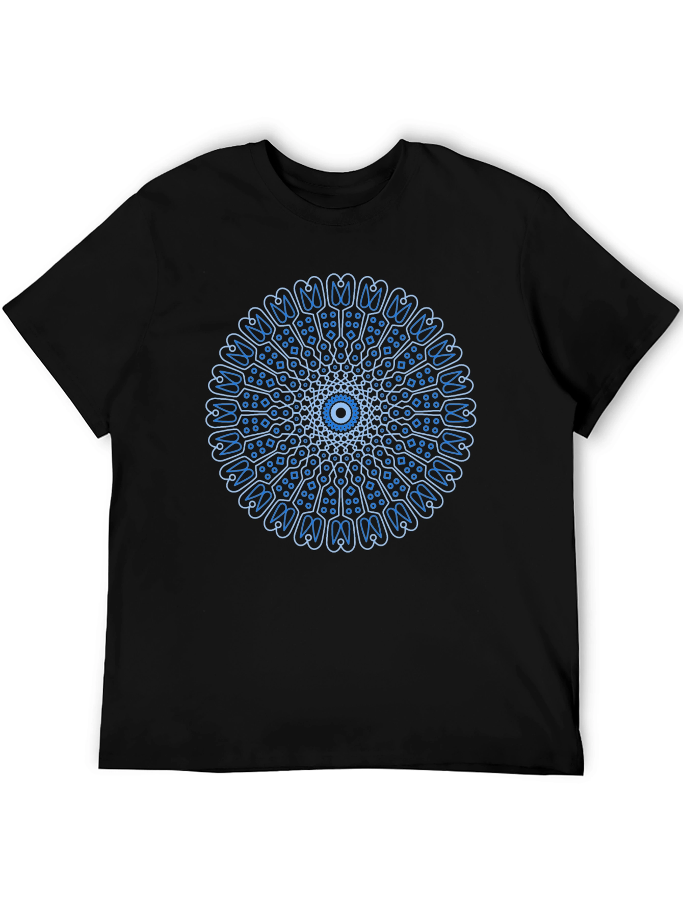 Blue Mandala Design Black T-Shirt