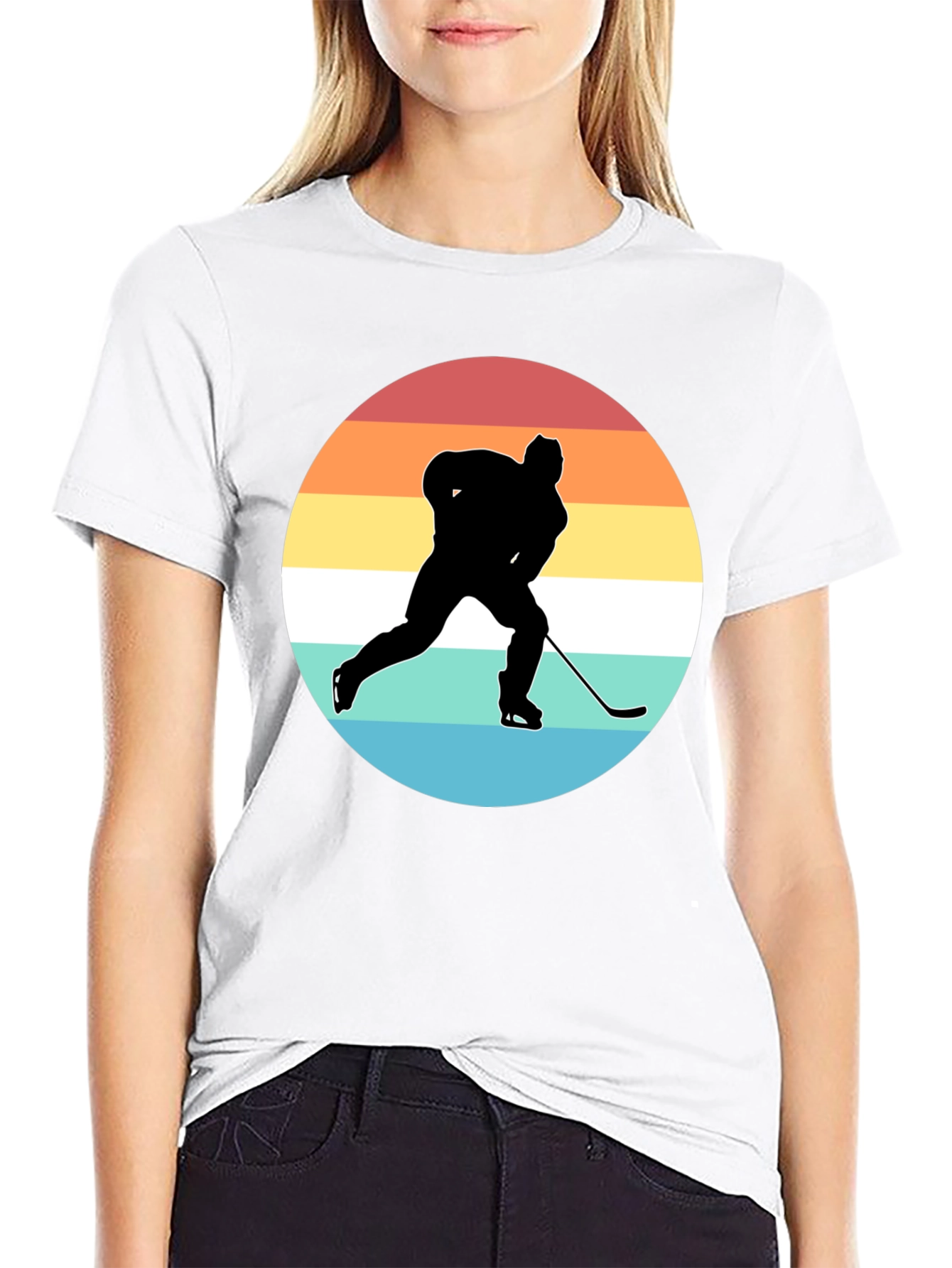Hockey Player Silhouette Retro Style T-Shirt